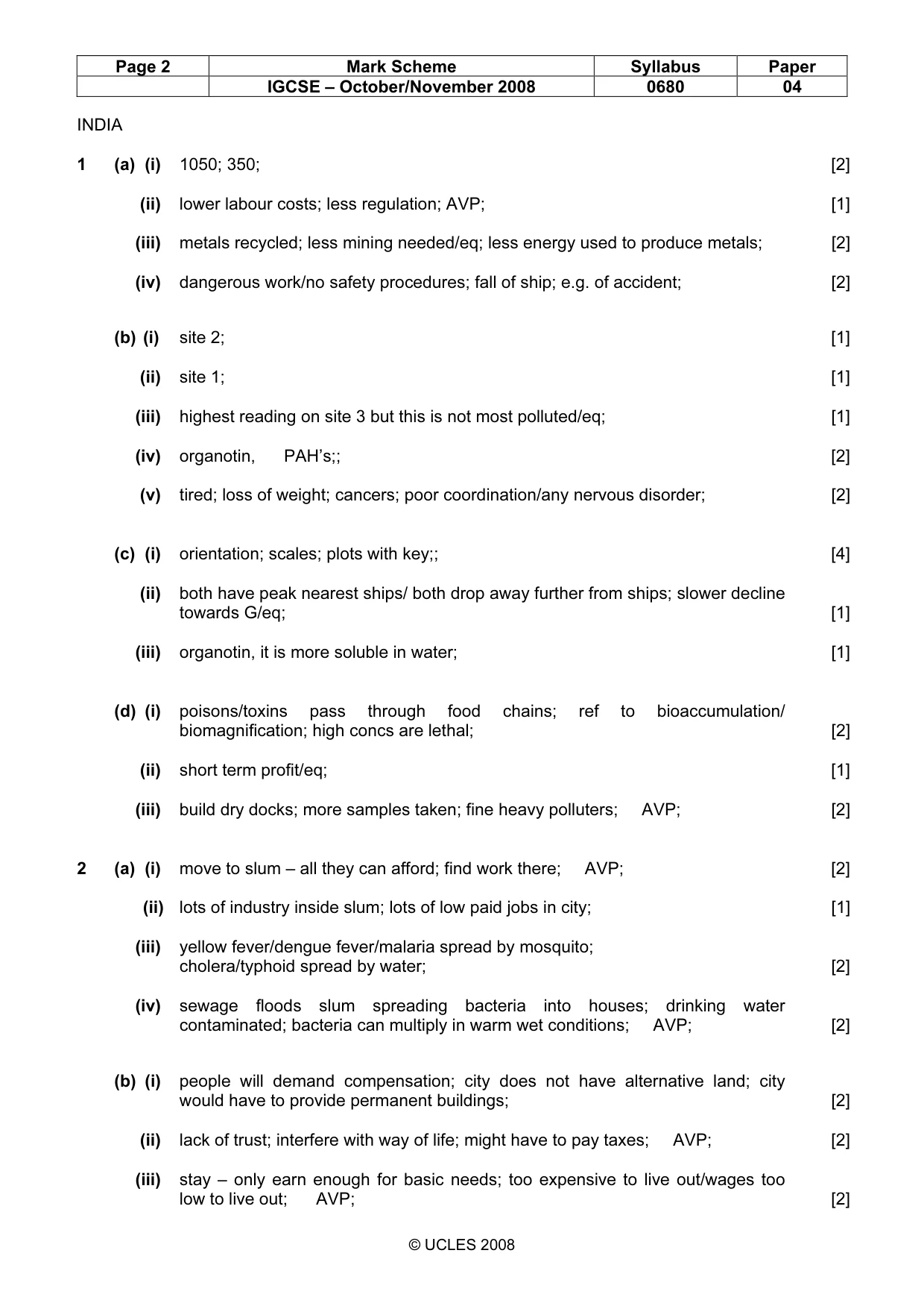 Mark scheme, page 2 of 3