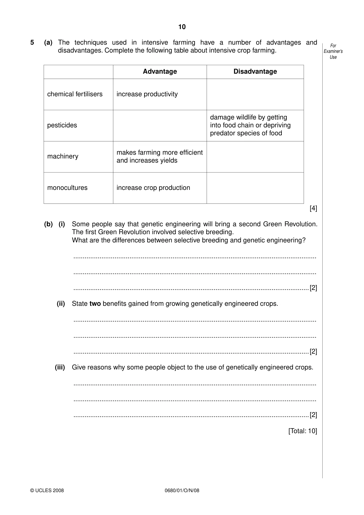 Cambridge IGCSE Environmental Management 0680 2008 Oct/Nov Paper 1 · Variant 1 question paper, page 10 of 12