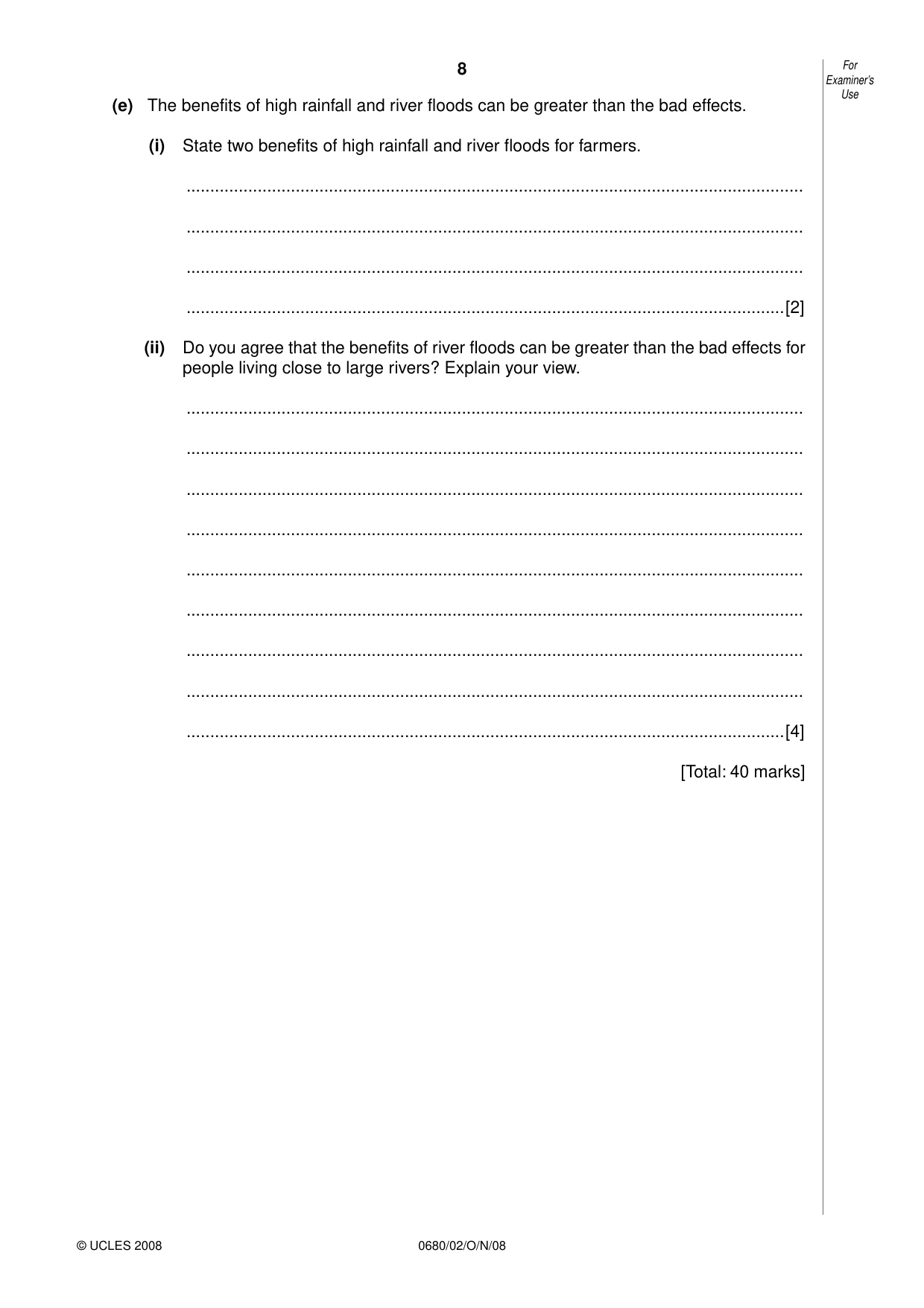 Cambridge IGCSE Environmental Management 0680 2008 Oct/Nov Paper 2 · Variant 1 question paper, page 8 of 16