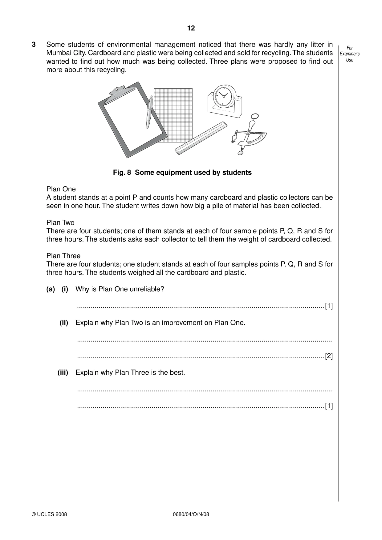 Cambridge IGCSE Environmental Management 0680 2008 Oct/Nov Paper 4 · Variant 1 question paper, page 12 of 16