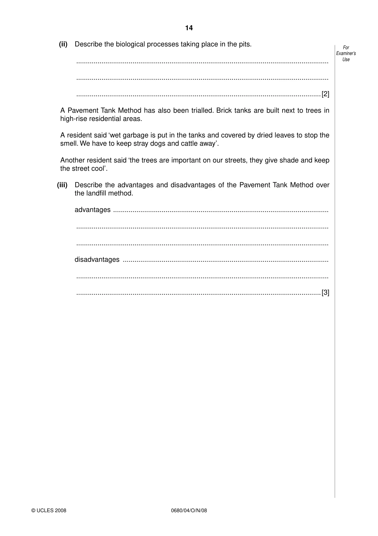 Cambridge IGCSE Environmental Management 0680 2008 Oct/Nov Paper 4 · Variant 1 question paper, page 14 of 16