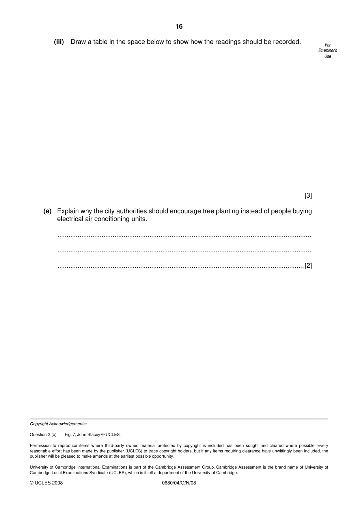 Cambridge IGCSE Environmental Management 0680 2008 Oct/Nov Paper 4 · Variant 1 question paper, page 16 of 16
