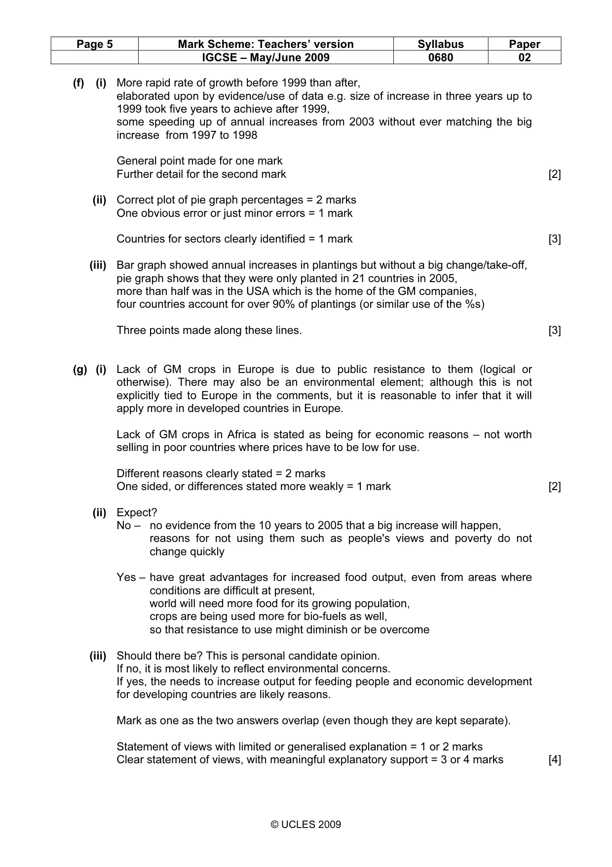 Mark scheme, page 5 of 10