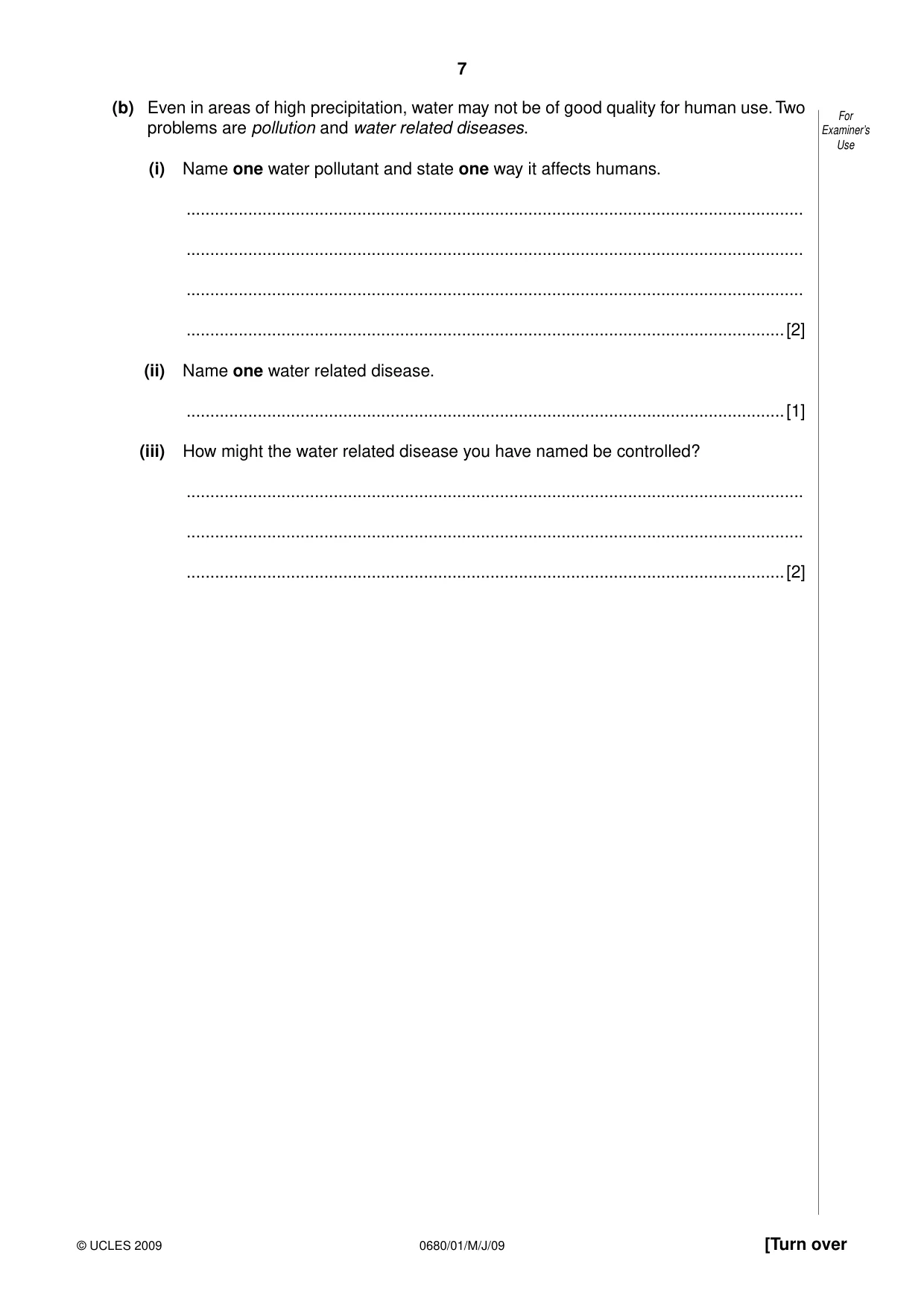 Cambridge IGCSE Environmental Management 0680 2009 May/June Paper 1 · Variant 1 question paper, page 7 of 16