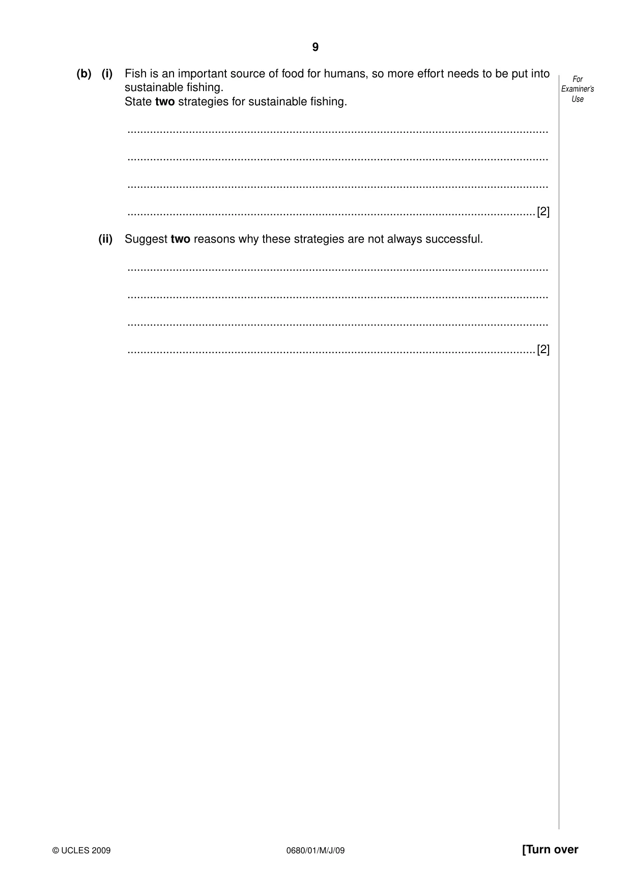 Cambridge IGCSE Environmental Management 0680 2009 May/June Paper 1 · Variant 1 question paper, page 9 of 16