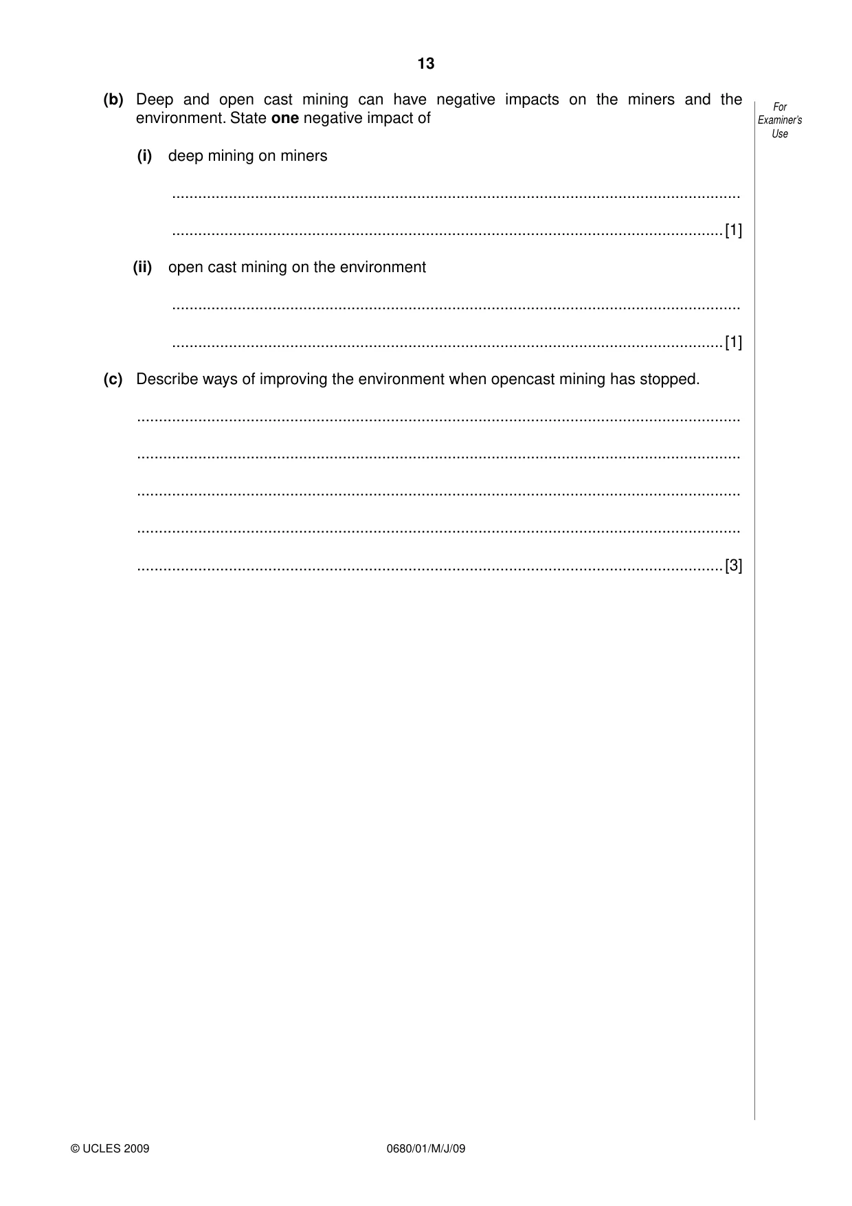 Cambridge IGCSE Environmental Management 0680 2009 May/June Paper 1 · Variant 1 question paper, page 13 of 16