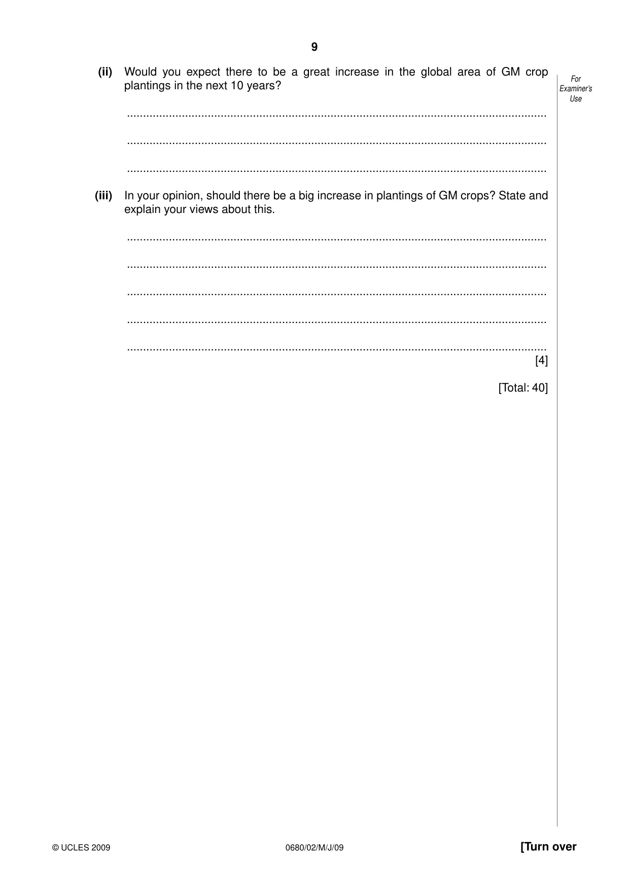 Cambridge IGCSE Environmental Management 0680 2009 May/June Paper 2 · Variant 1 question paper, page 9 of 20