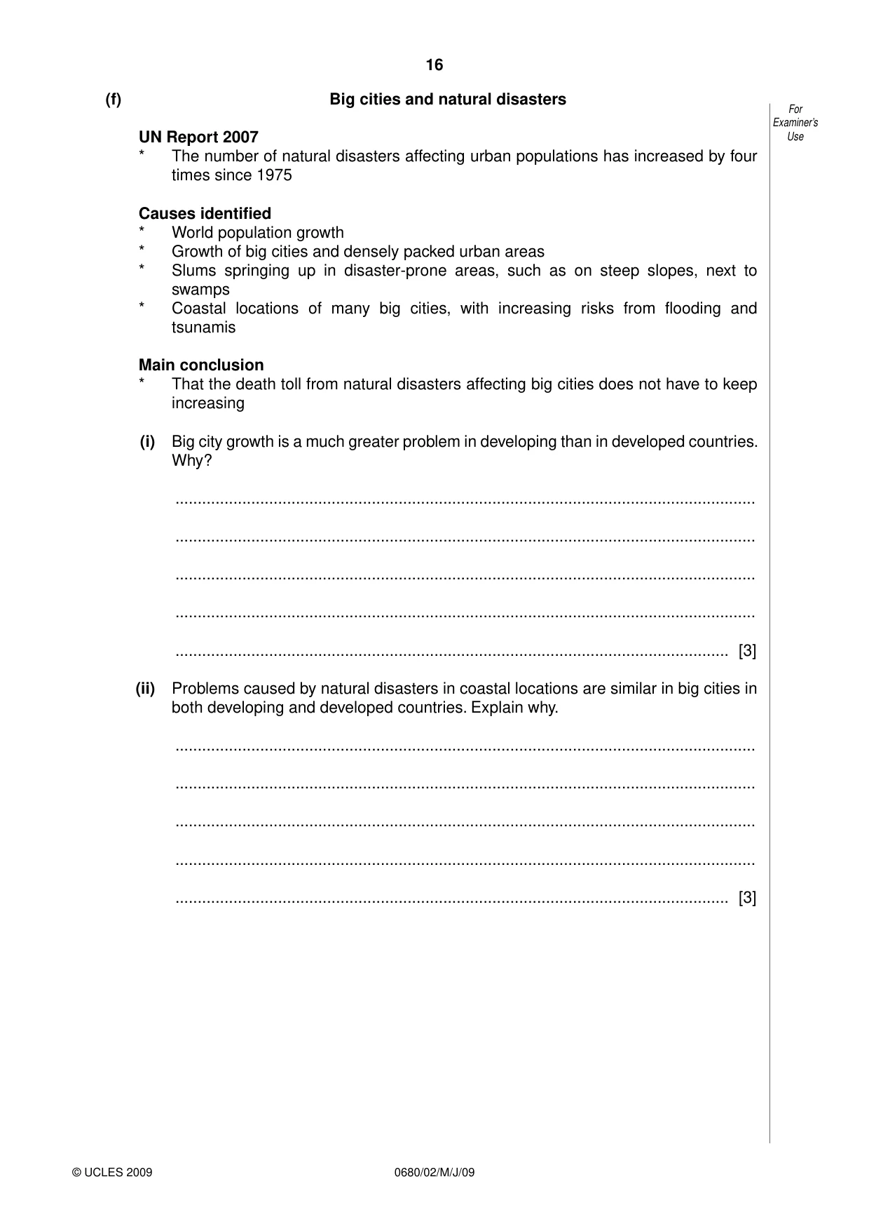 Cambridge IGCSE Environmental Management 0680 2009 May/June Paper 2 · Variant 1 question paper, page 16 of 20