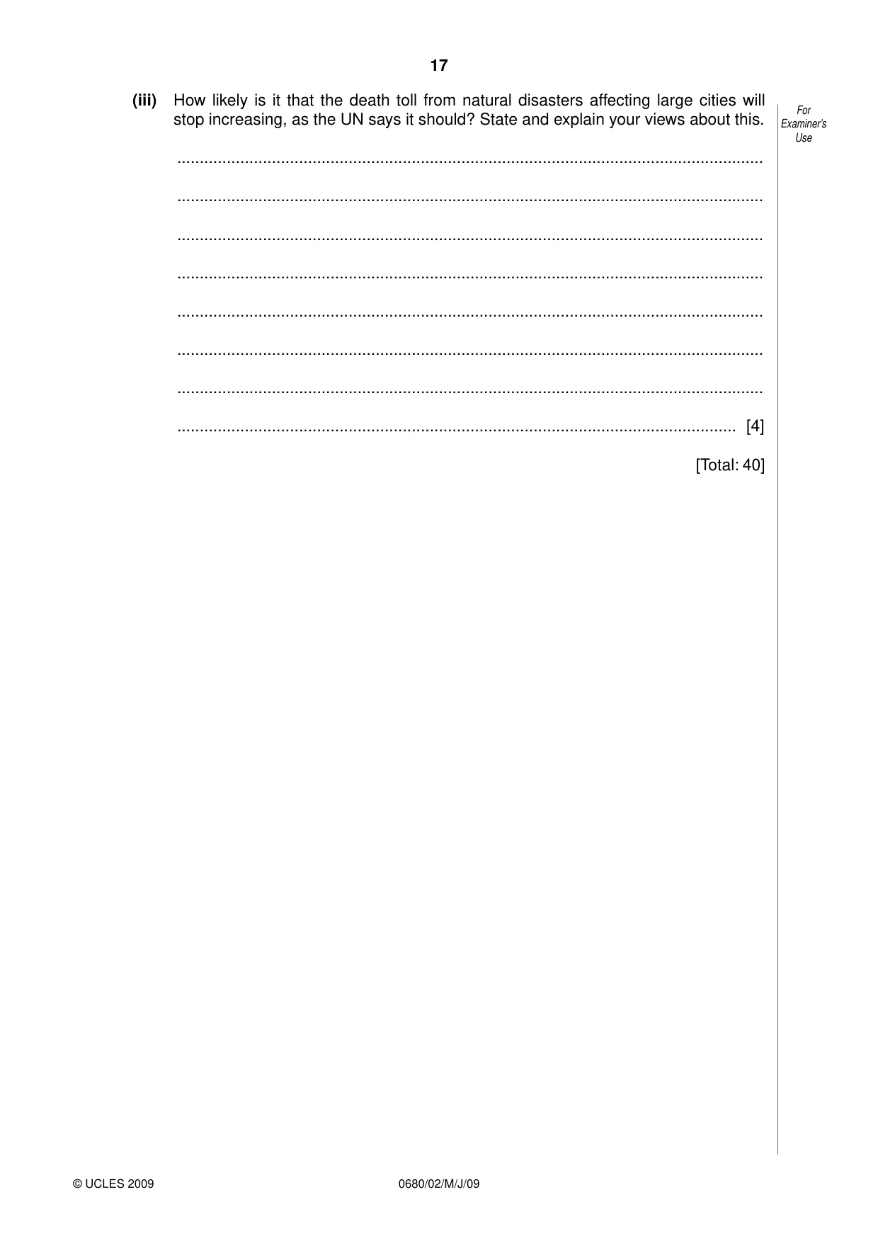 Cambridge IGCSE Environmental Management 0680 2009 May/June Paper 2 · Variant 1 question paper, page 17 of 20