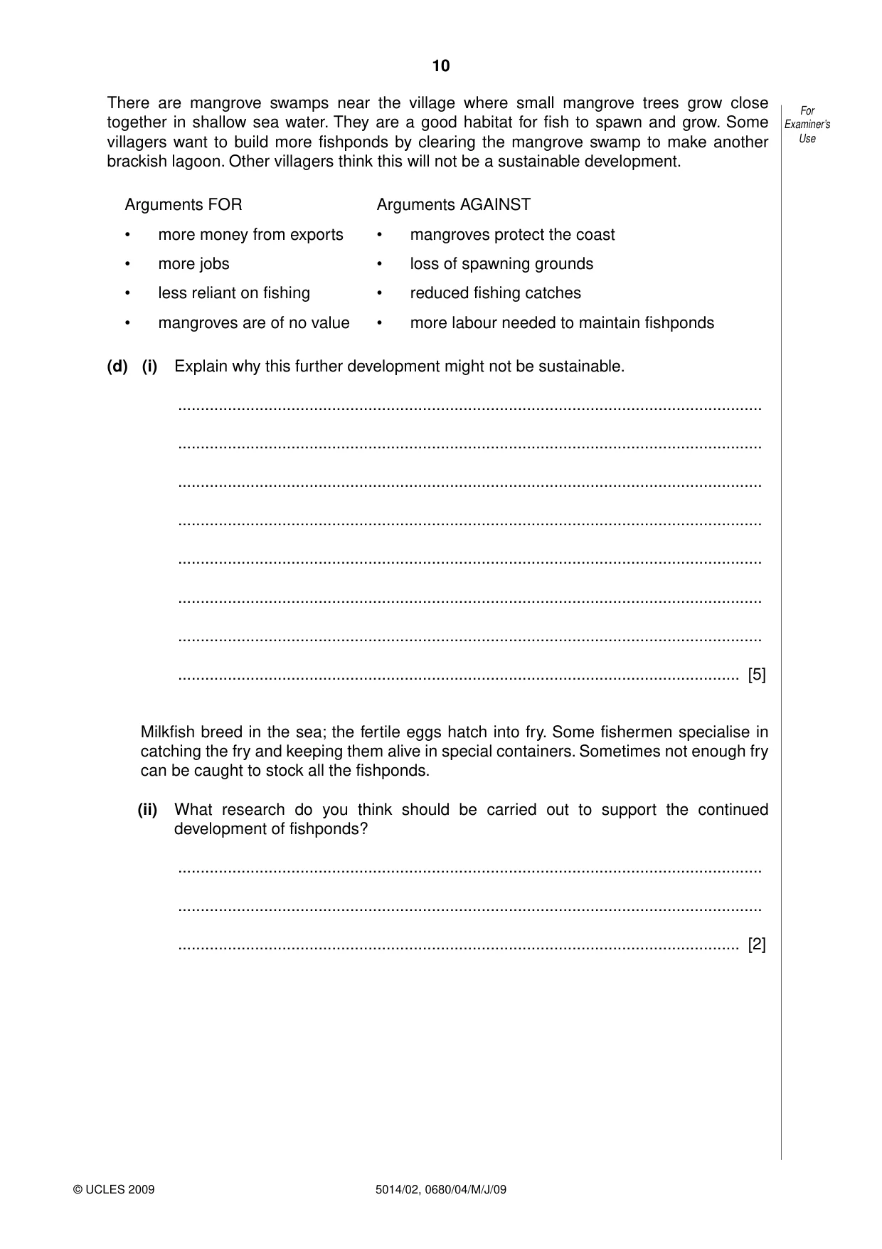 Cambridge IGCSE Environmental Management 0680 2009 May/June Paper 4 · Variant 1 question paper, page 10 of 20