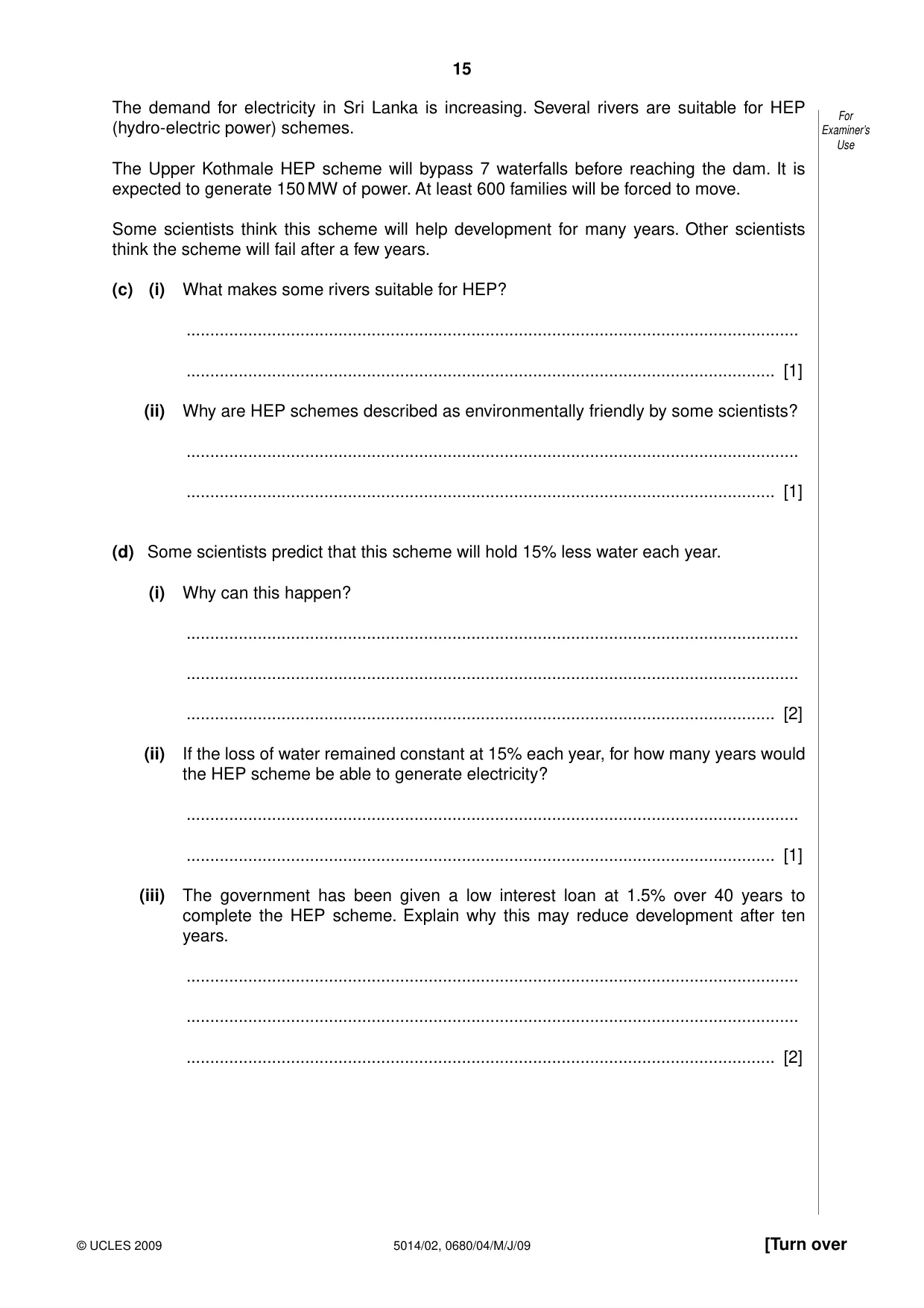 Cambridge IGCSE Environmental Management 0680 2009 May/June Paper 4 · Variant 1 question paper, page 15 of 20