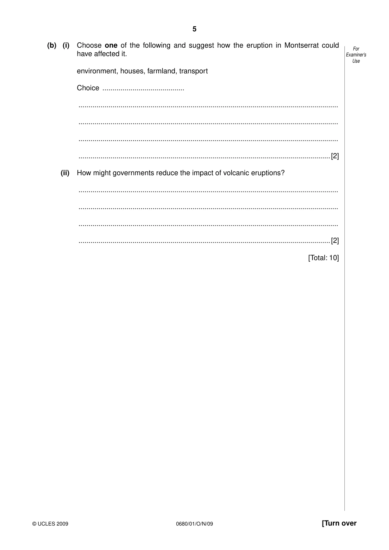 Cambridge IGCSE Environmental Management 0680 2009 Oct/Nov Paper 1 · Variant 1 question paper, page 5 of 16