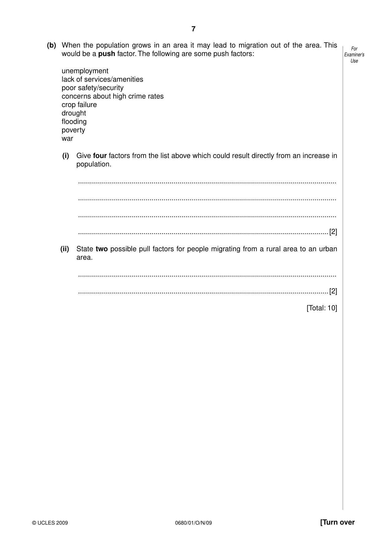Cambridge IGCSE Environmental Management 0680 2009 Oct/Nov Paper 1 · Variant 1 question paper, page 7 of 16