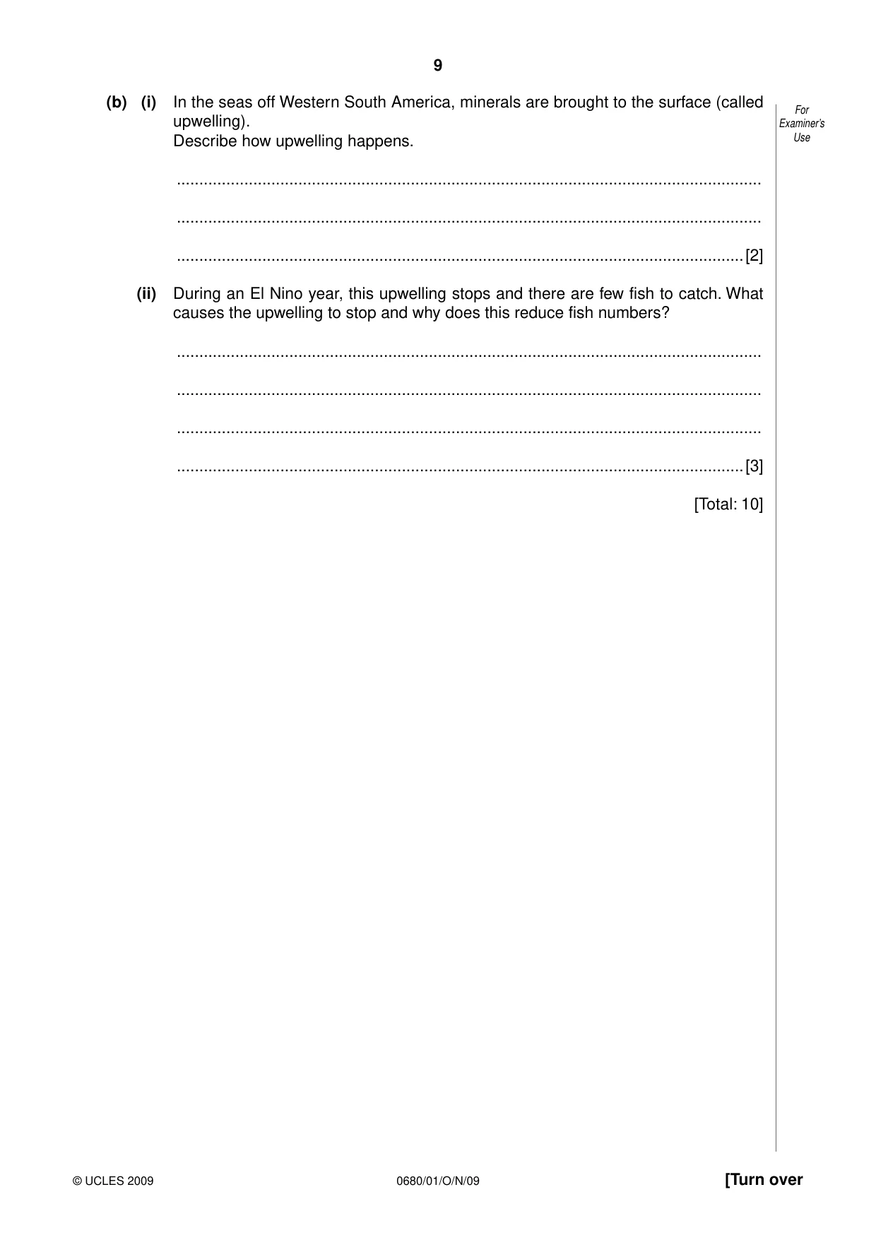 Cambridge IGCSE Environmental Management 0680 2009 Oct/Nov Paper 1 · Variant 1 question paper, page 9 of 16
