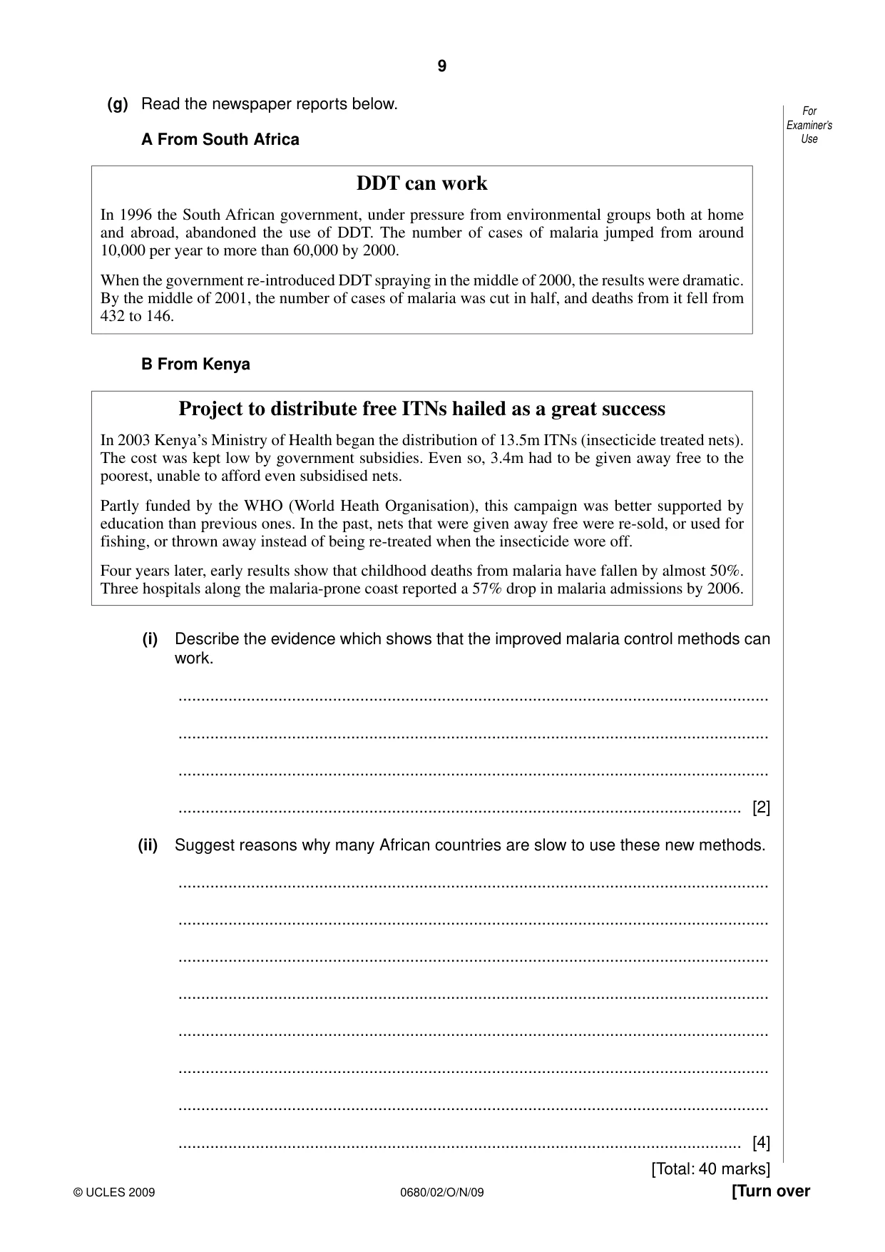 Cambridge IGCSE Environmental Management 0680 2009 Oct/Nov Paper 2 · Variant 1 question paper, page 9 of 16