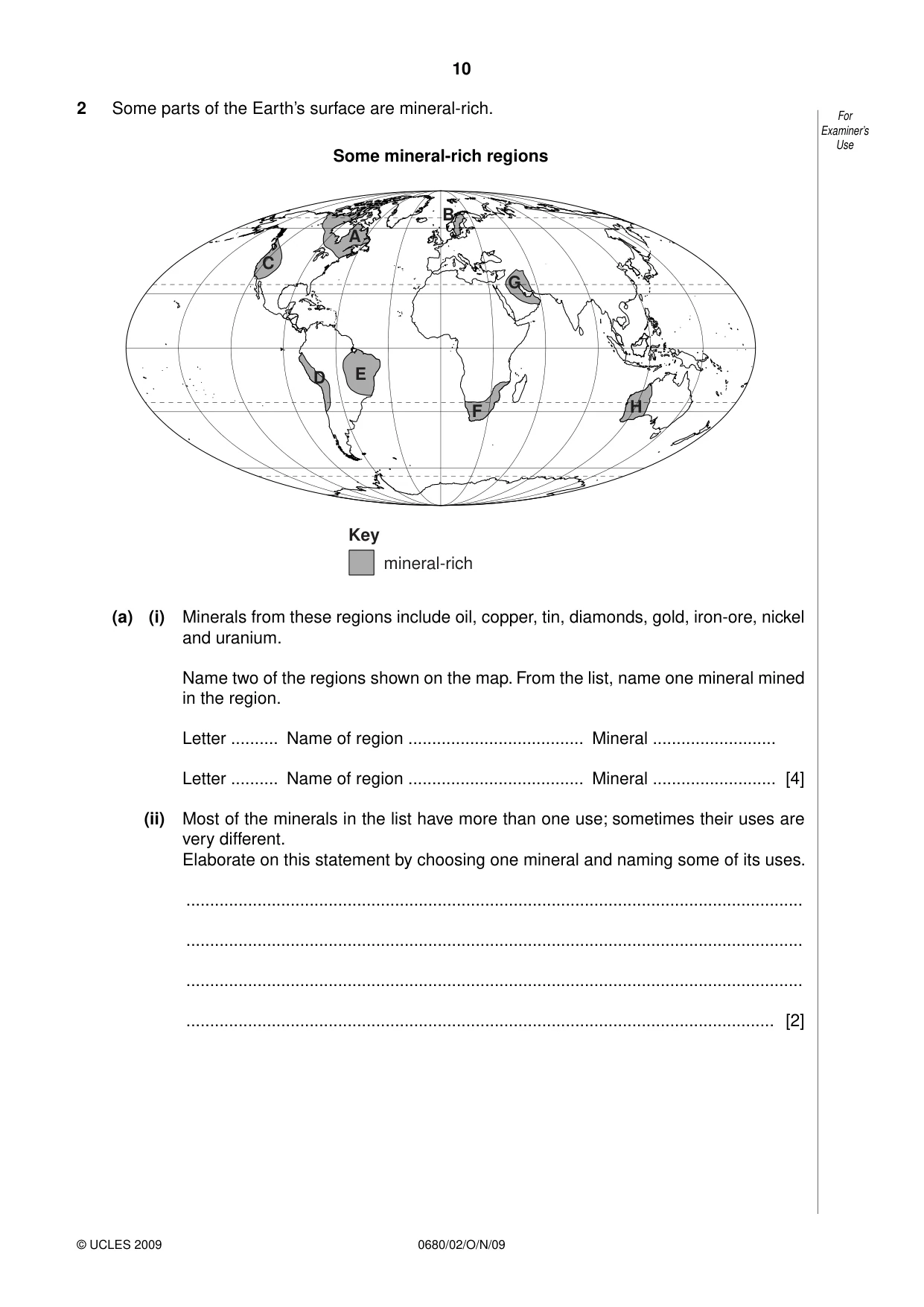 Cambridge IGCSE Environmental Management 0680 2009 Oct/Nov Paper 2 · Variant 1 question paper, page 10 of 16