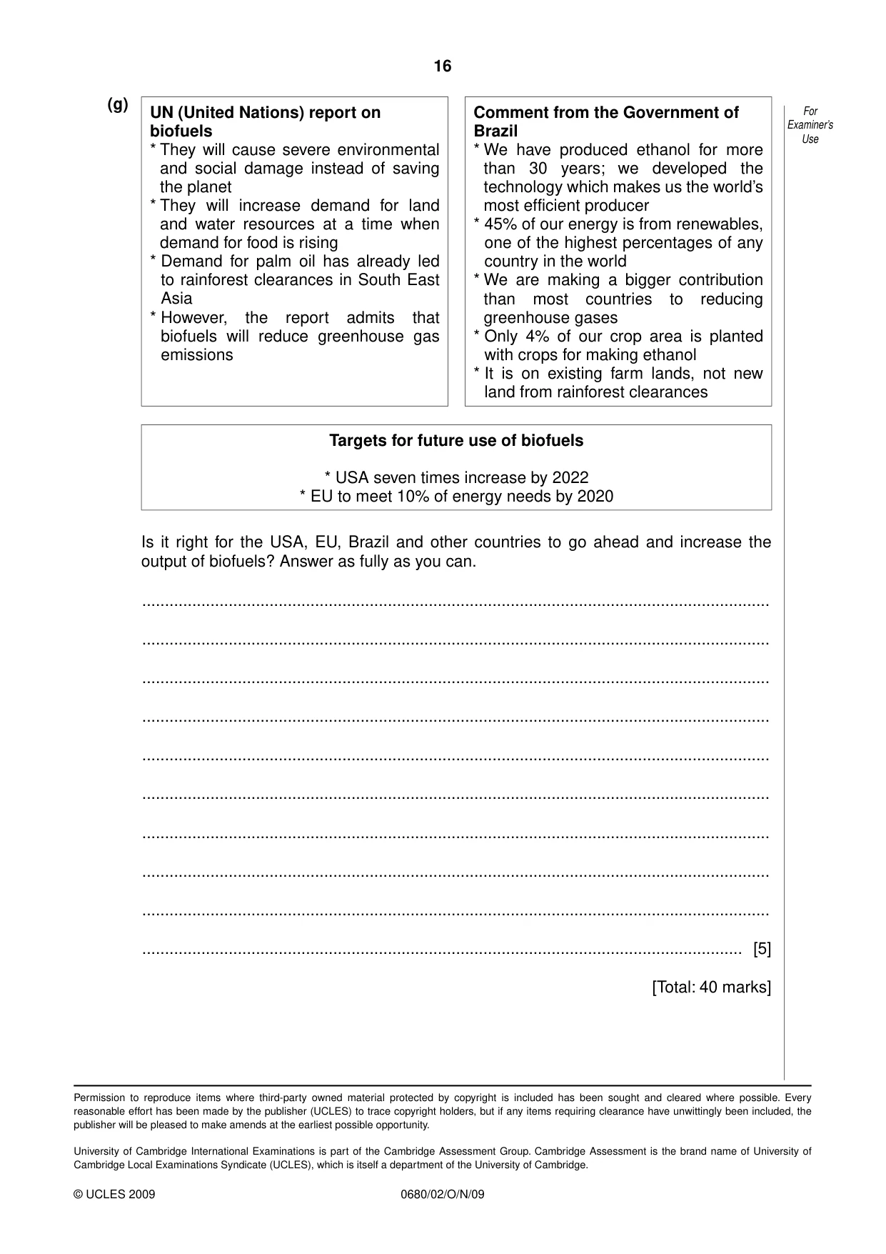 Cambridge IGCSE Environmental Management 0680 2009 Oct/Nov Paper 2 · Variant 1 question paper, page 16 of 16