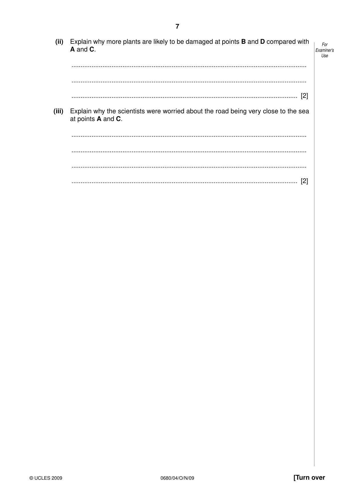 Cambridge IGCSE Environmental Management 0680 2009 Oct/Nov Paper 4 · Variant 1 question paper, page 7 of 20