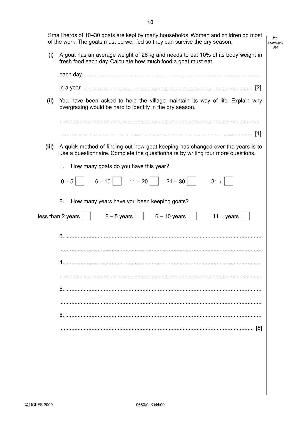 Cambridge IGCSE Environmental Management 0680 2009 Oct/Nov Paper 4 · Variant 1 question paper, page 10 of 20
