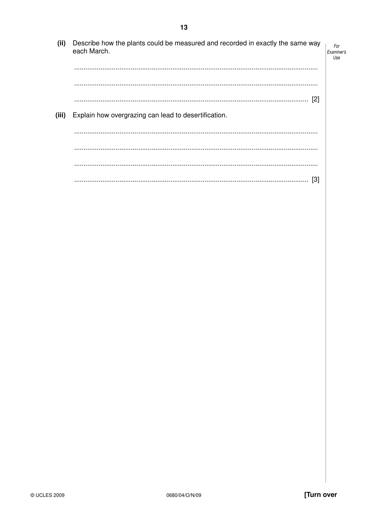 Cambridge IGCSE Environmental Management 0680 2009 Oct/Nov Paper 4 · Variant 1 question paper, page 13 of 20