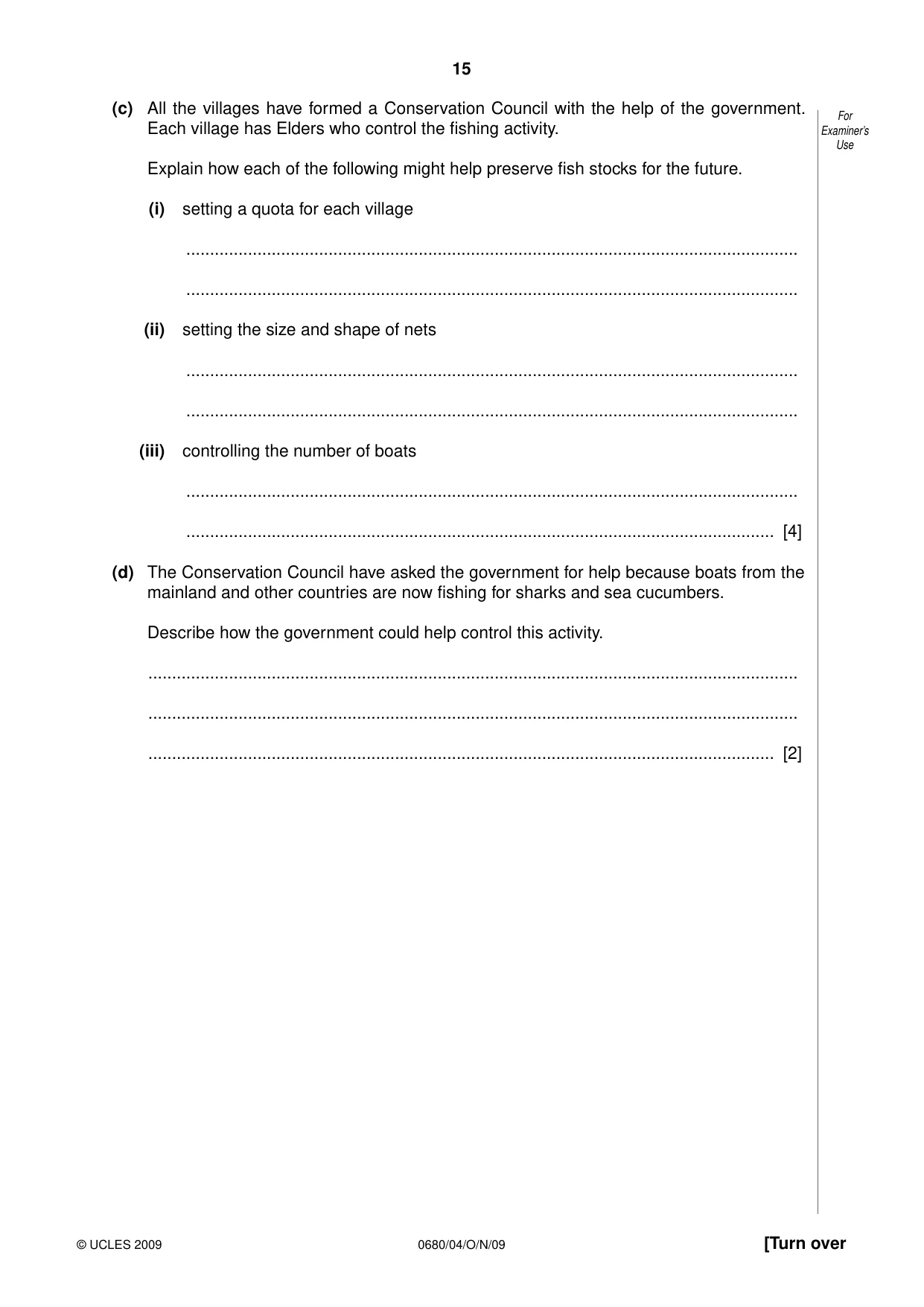 Cambridge IGCSE Environmental Management 0680 2009 Oct/Nov Paper 4 · Variant 1 question paper, page 15 of 20