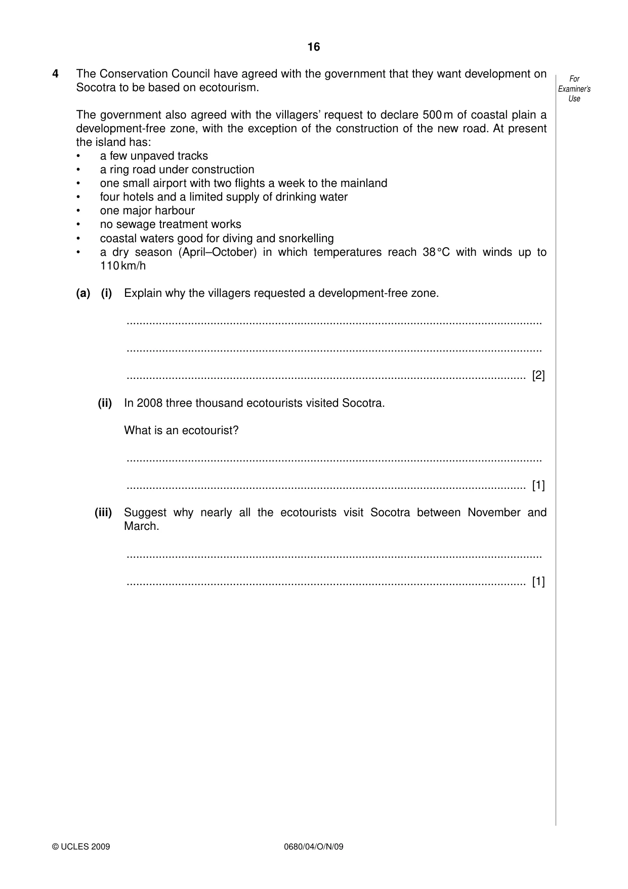 Cambridge IGCSE Environmental Management 0680 2009 Oct/Nov Paper 4 · Variant 1 question paper, page 16 of 20