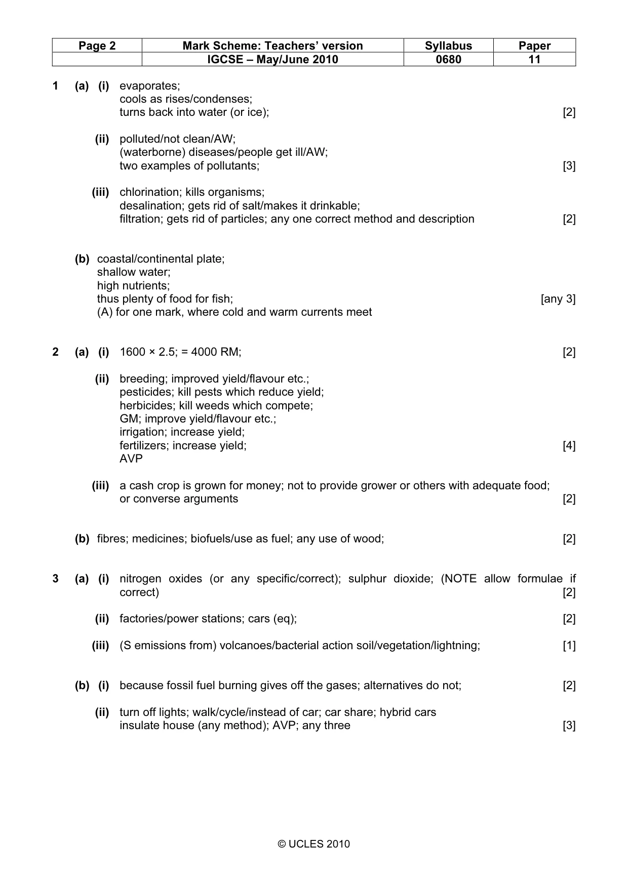 Mark scheme, page 2 of 3