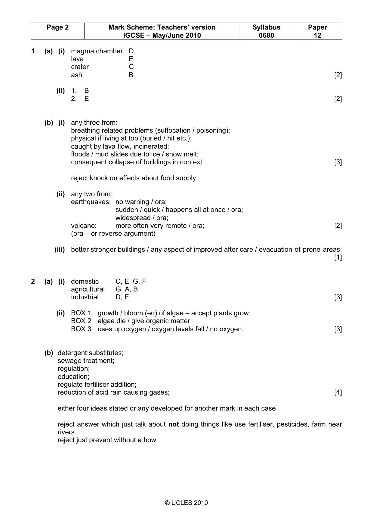 Mark scheme, page 2 of 4