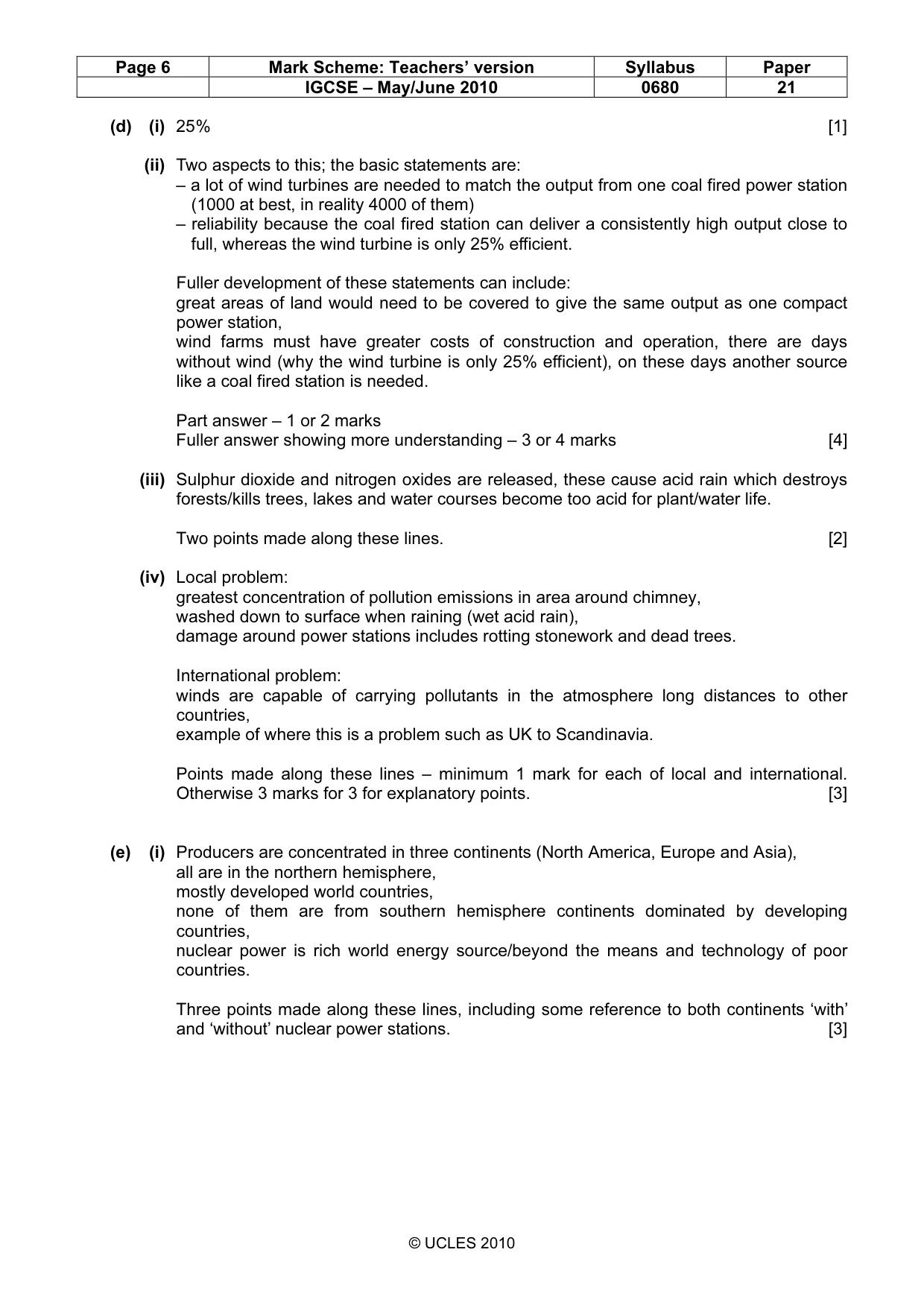 Mark scheme, page 6 of 7