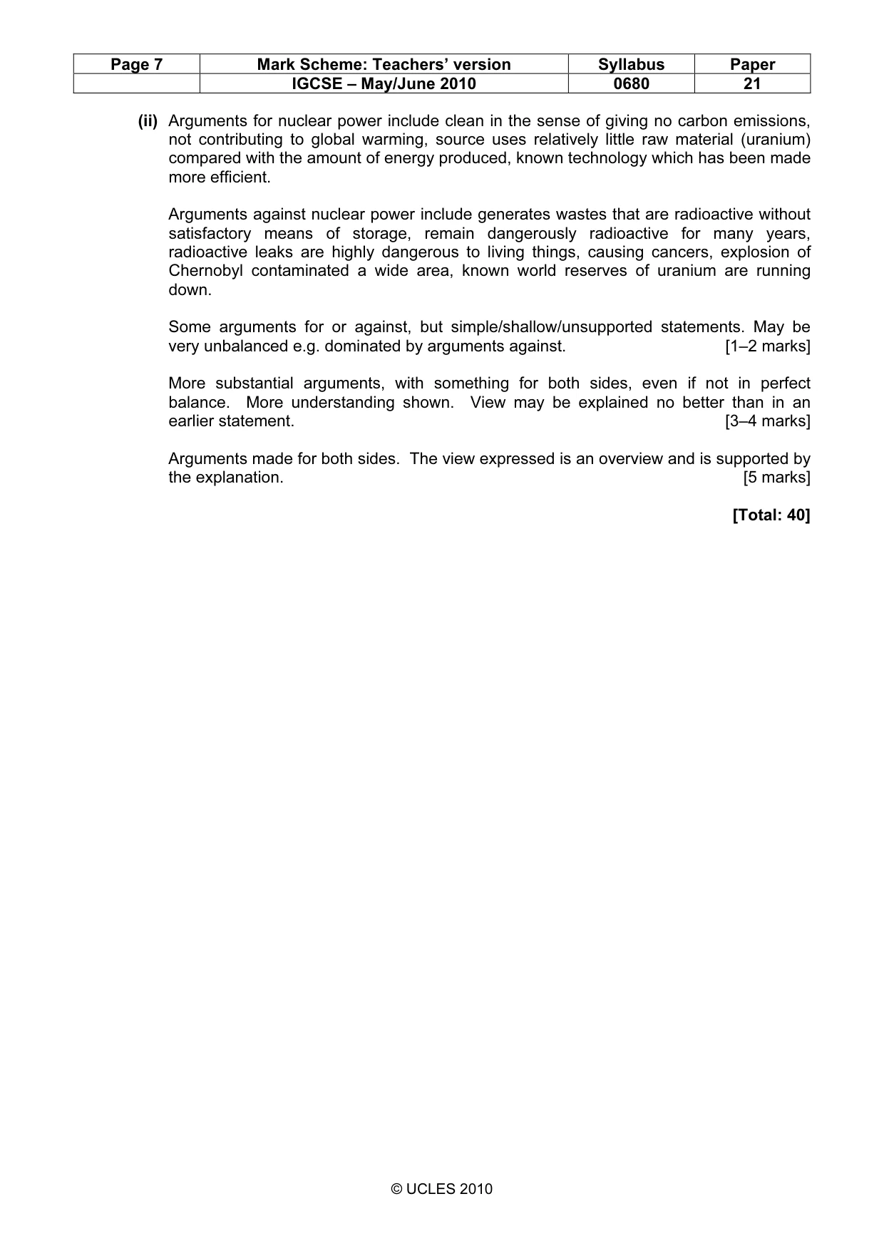 Mark scheme, page 7 of 7