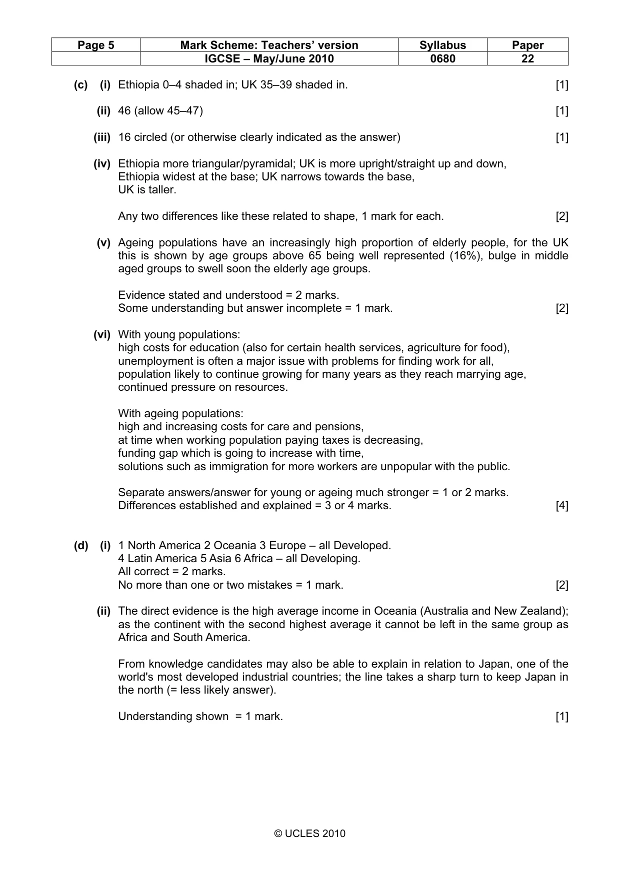 Mark scheme, page 5 of 7