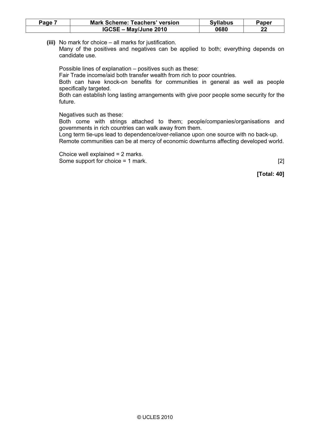 Mark scheme, page 7 of 7