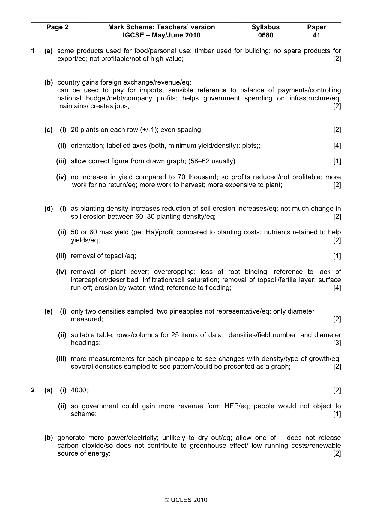 Mark scheme, page 2 of 3