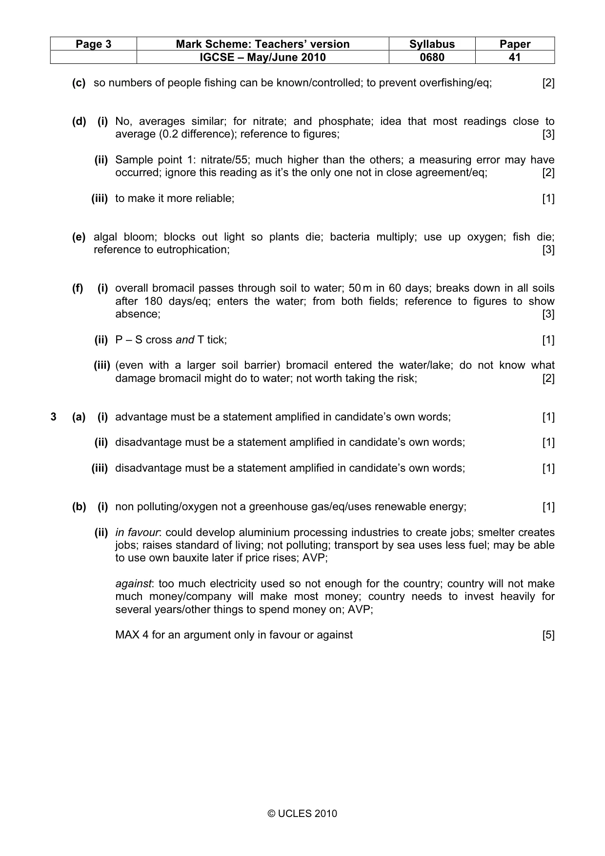 Mark scheme, page 3 of 3