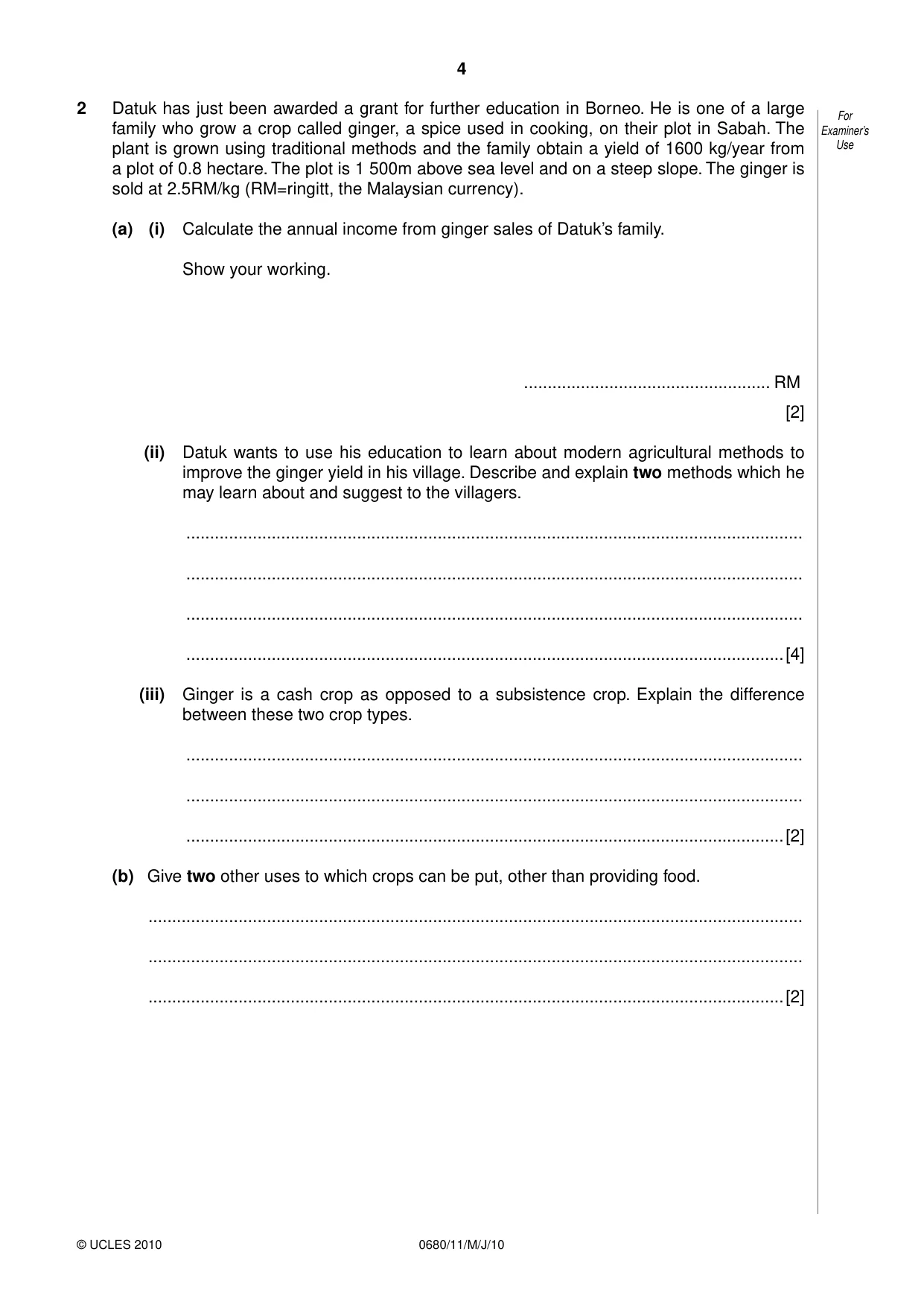 Cambridge IGCSE Environmental Management 0680 2010 May/June Paper 1 · Variant 1 question paper, page 4 of 12