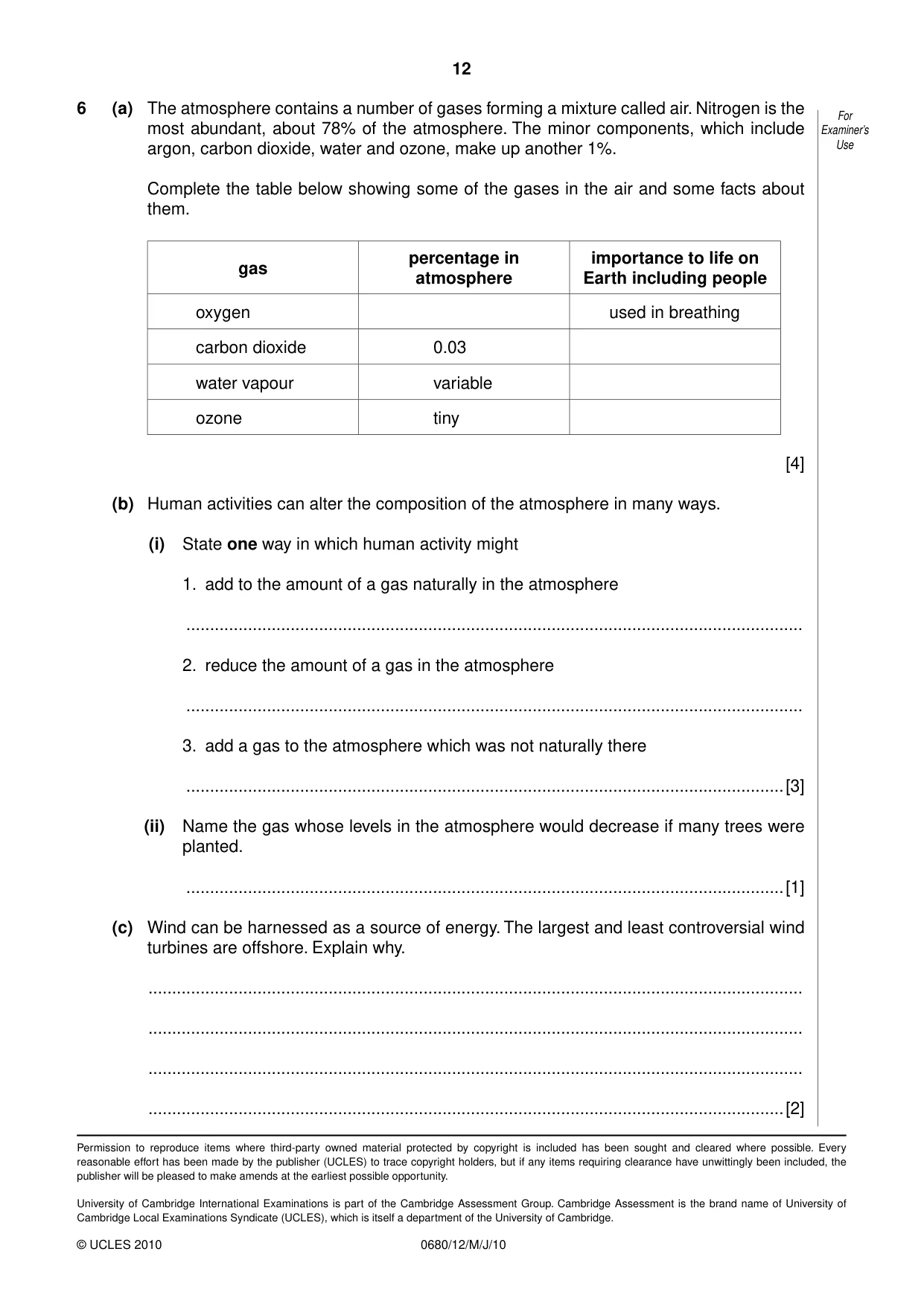 Cambridge IGCSE Environmental Management 0680 2010 May/June Paper 1 · Variant 2 question paper, page 12 of 12