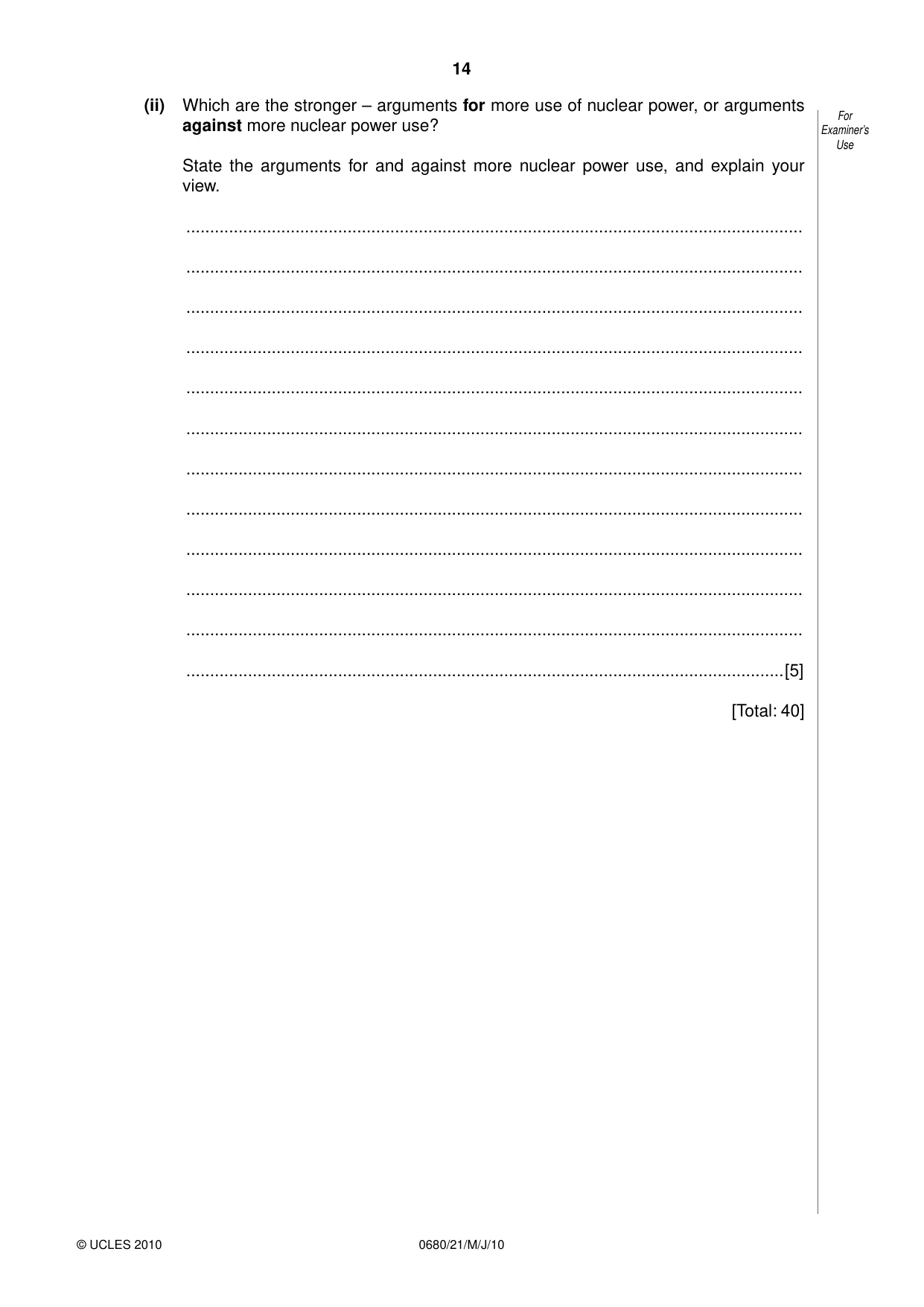 Cambridge IGCSE Environmental Management 0680 2010 May/June Paper 2 · Variant 1 question paper, page 14 of 16
