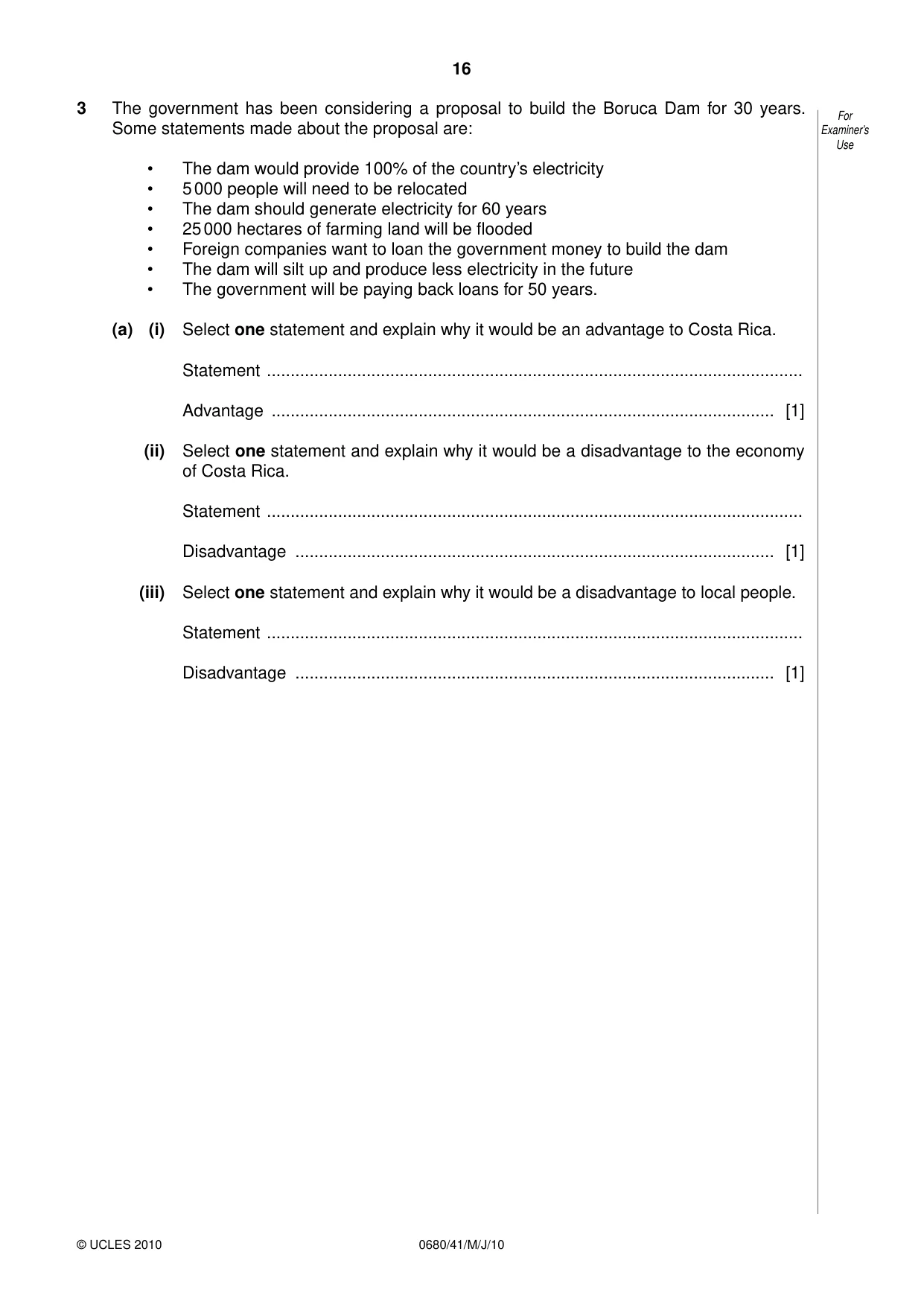 Cambridge IGCSE Environmental Management 0680 2010 May/June Paper 4 · Variant 1 question paper, page 16 of 20