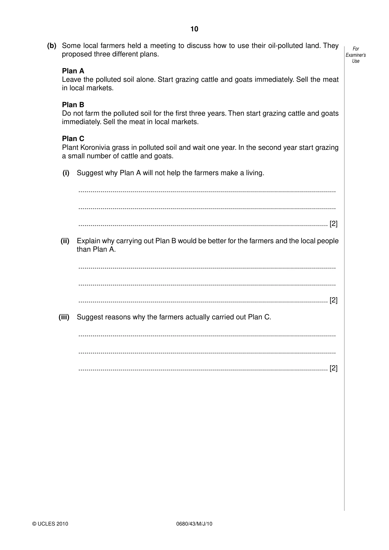 Cambridge IGCSE Environmental Management 0680 2010 May/June Paper 4 · Variant 3 question paper, page 10 of 16