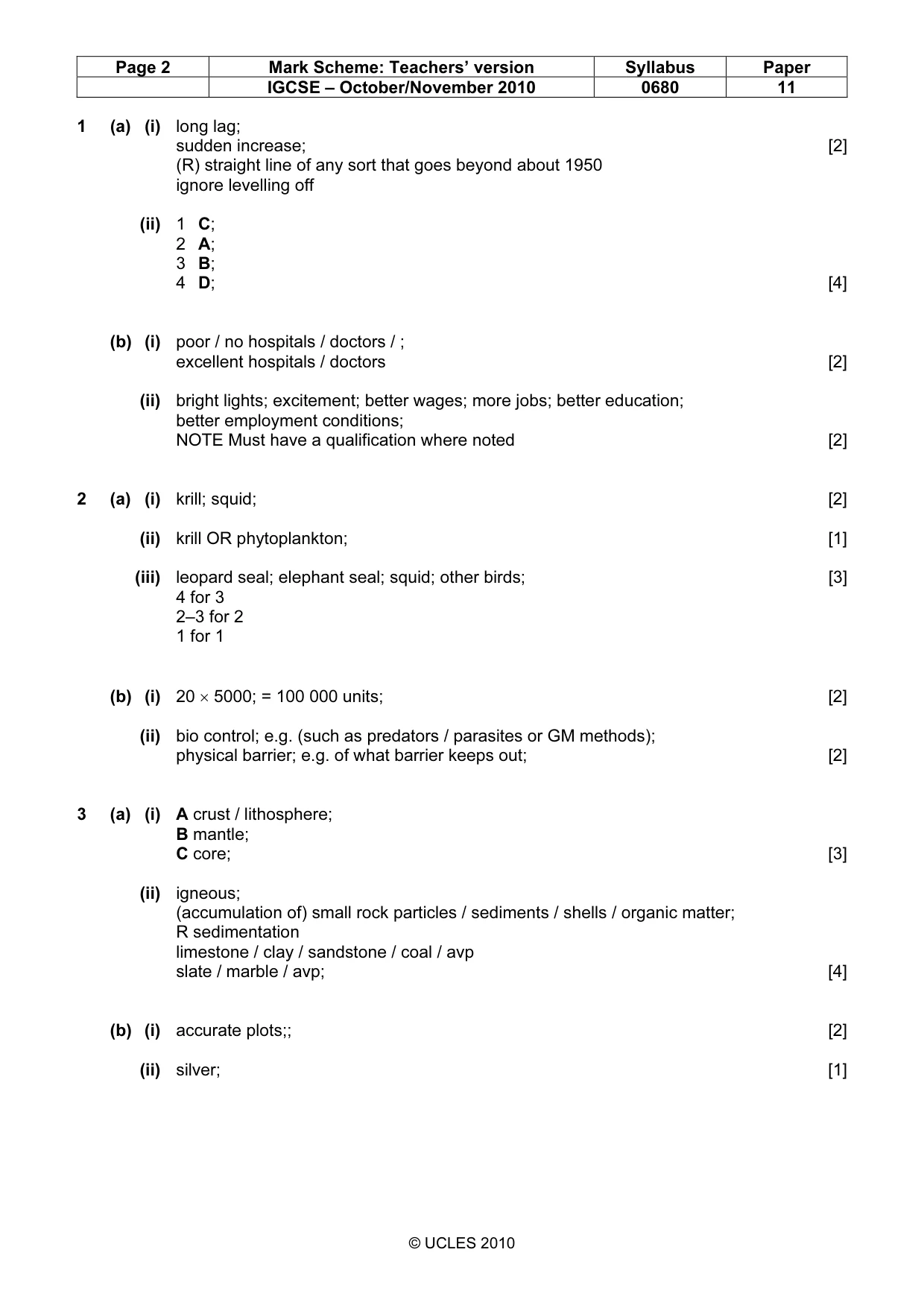 Mark scheme, page 2 of 3