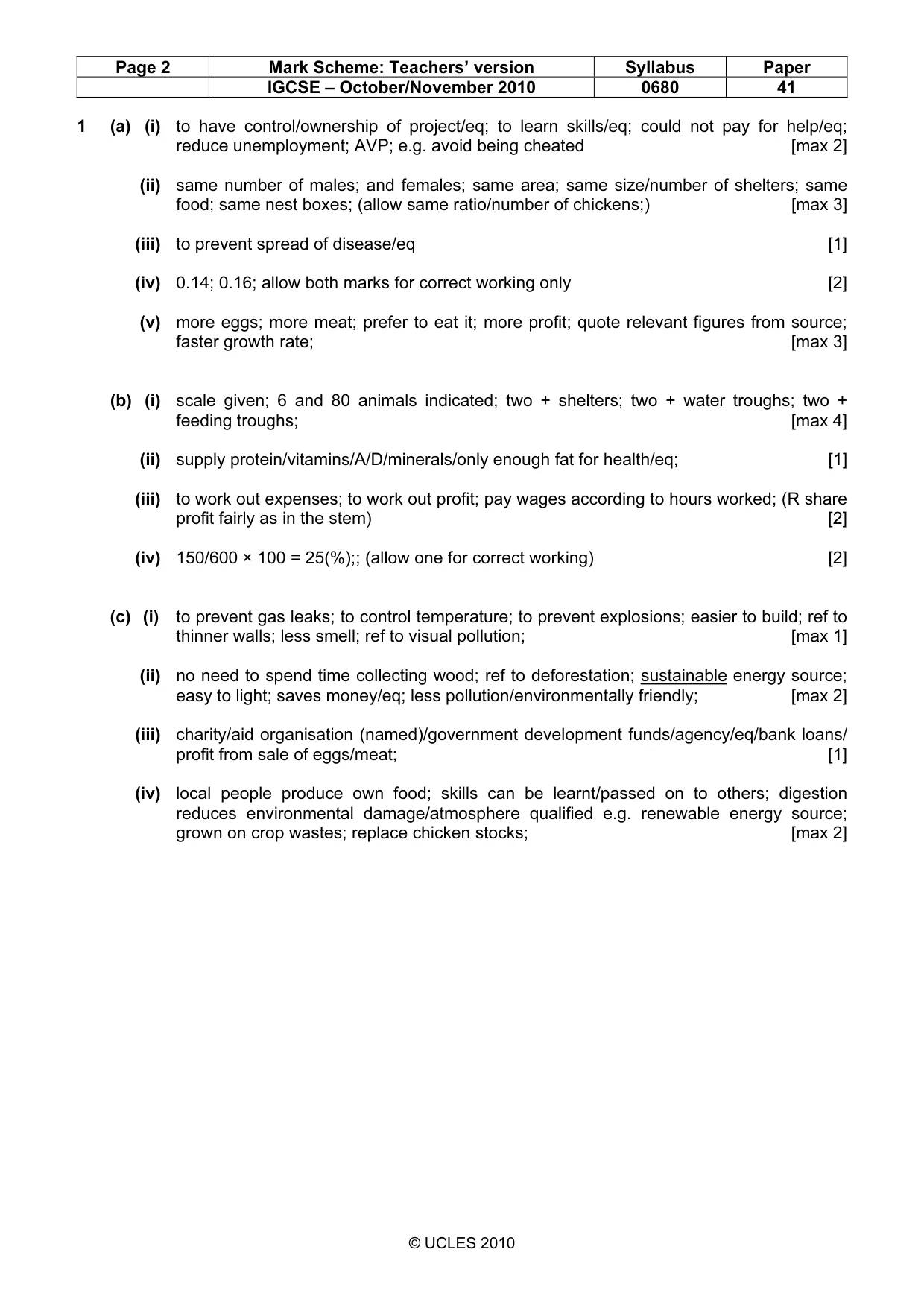 Mark scheme, page 2 of 3