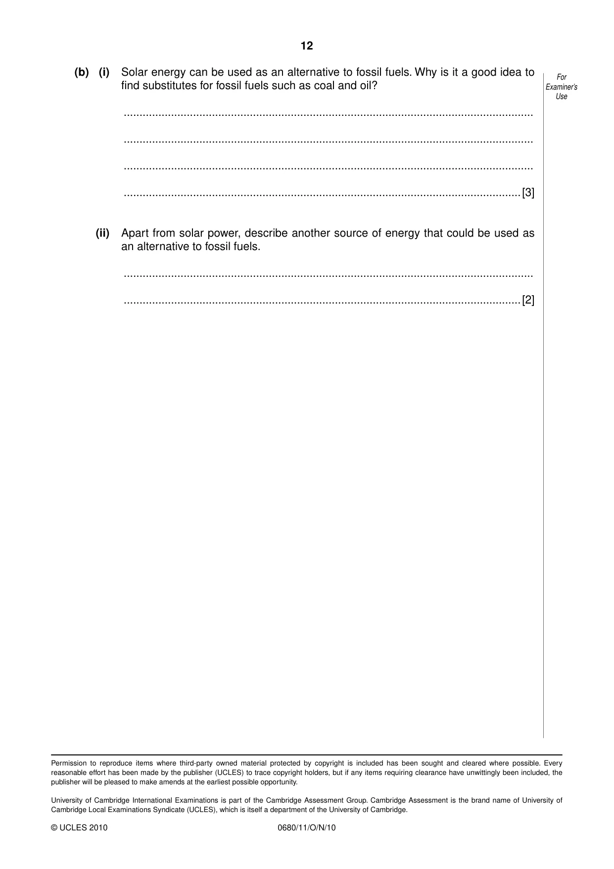 Cambridge IGCSE Environmental Management 0680 2010 Oct/Nov Paper 1 · Variant 1 question paper, page 12 of 12