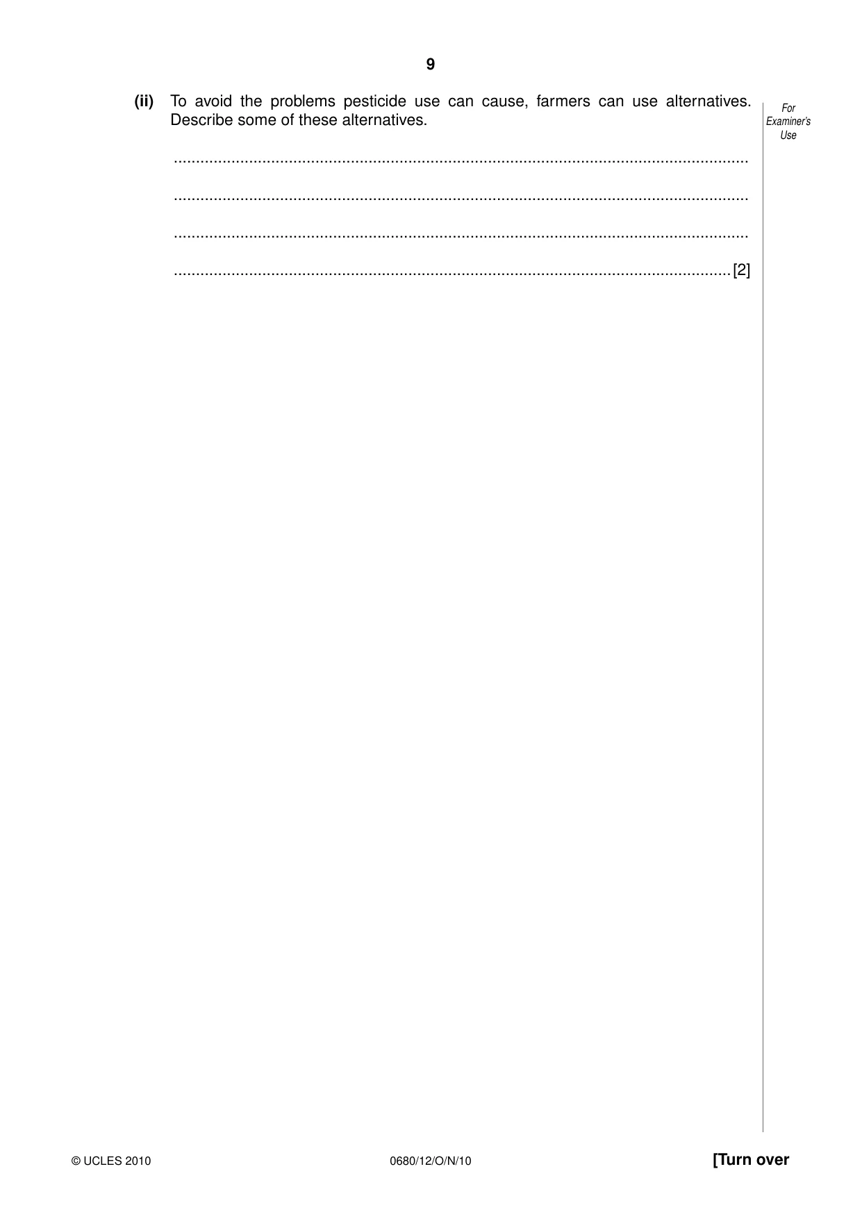 Cambridge IGCSE Environmental Management 0680 2010 Oct/Nov Paper 1 · Variant 2 question paper, page 9 of 16