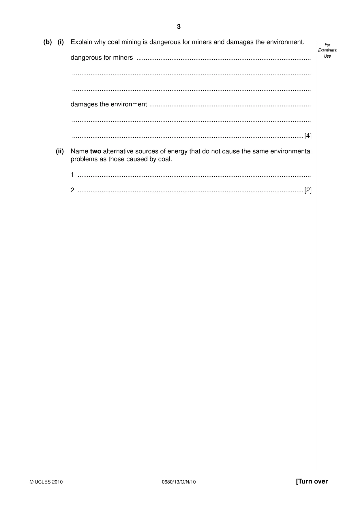 Cambridge IGCSE Environmental Management 0680 2010 Oct/Nov Paper 1 · Variant 3 question paper, page 3 of 16