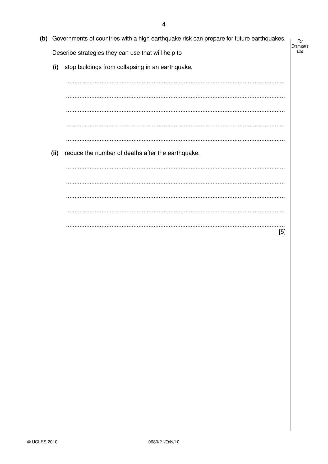 Cambridge IGCSE Environmental Management 0680 2010 Oct/Nov Paper 2 · Variant 1 question paper, page 4 of 16