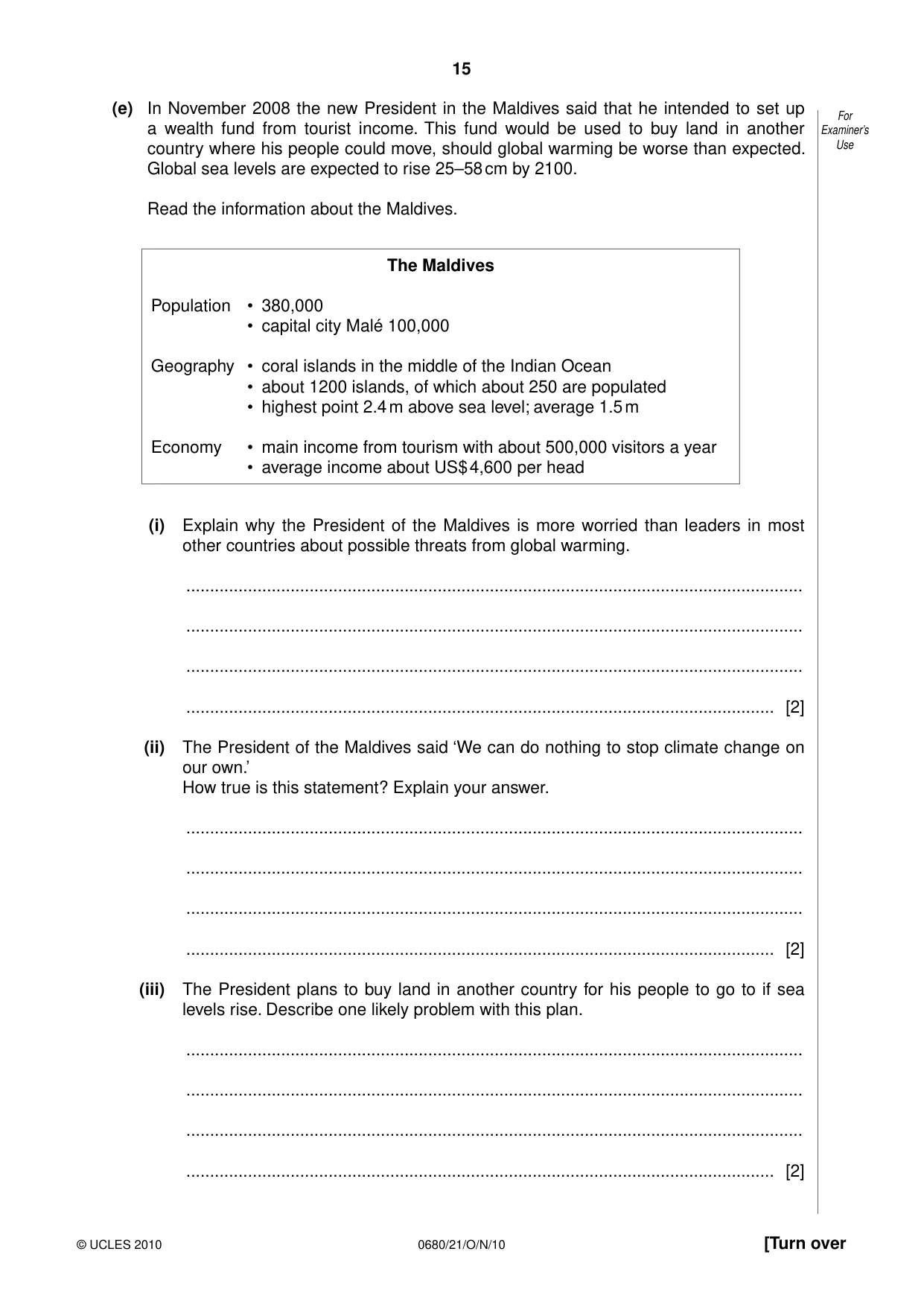 Cambridge IGCSE Environmental Management 0680 2010 Oct/Nov Paper 2 · Variant 1 question paper, page 15 of 16