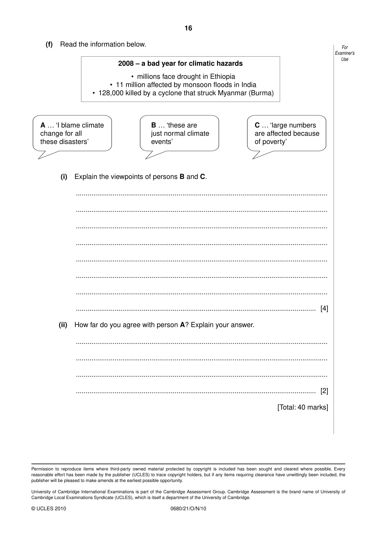 Cambridge IGCSE Environmental Management 0680 2010 Oct/Nov Paper 2 · Variant 1 question paper, page 16 of 16