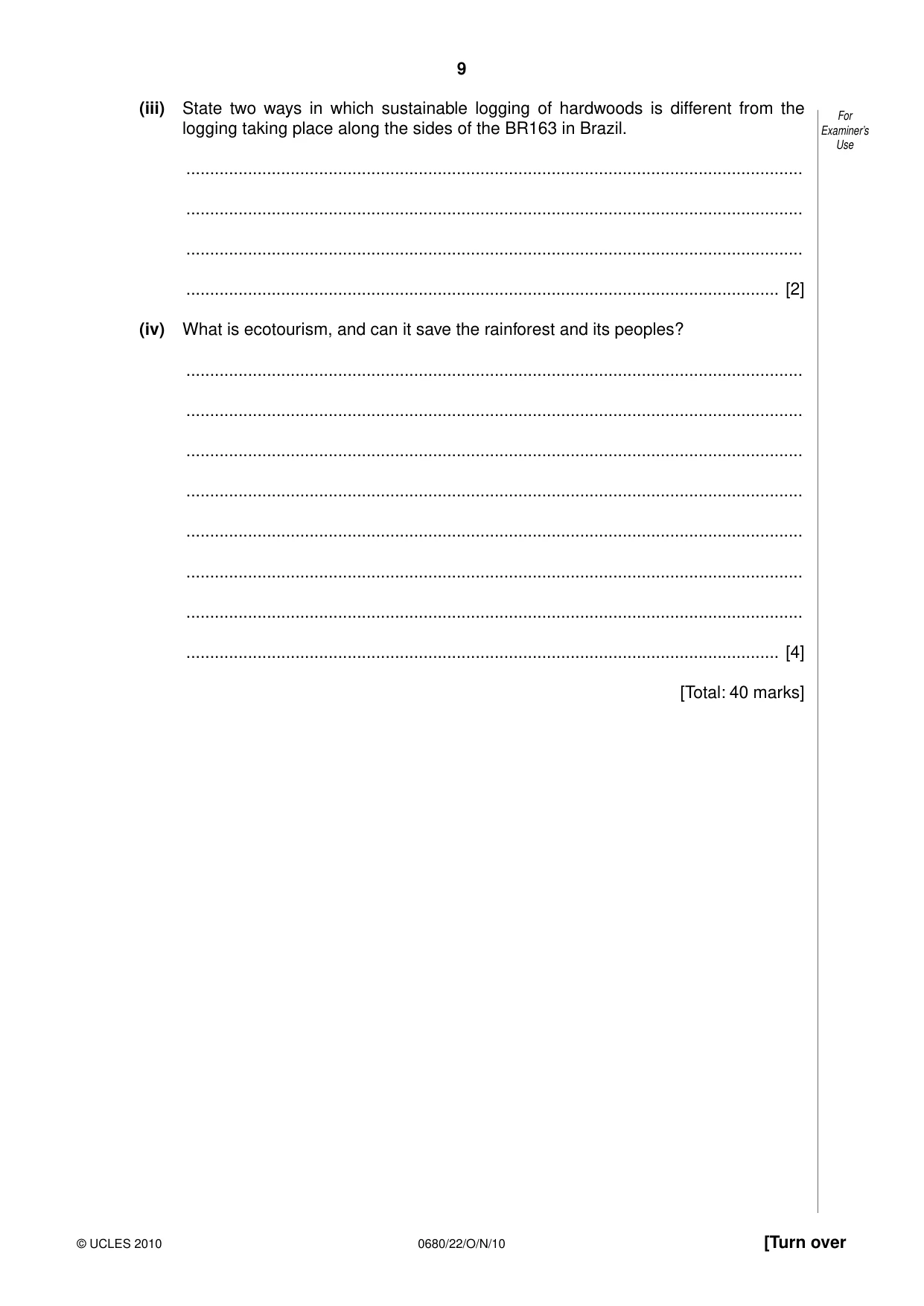 Cambridge IGCSE Environmental Management 0680 2010 Oct/Nov Paper 2 · Variant 2 question paper, page 9 of 20