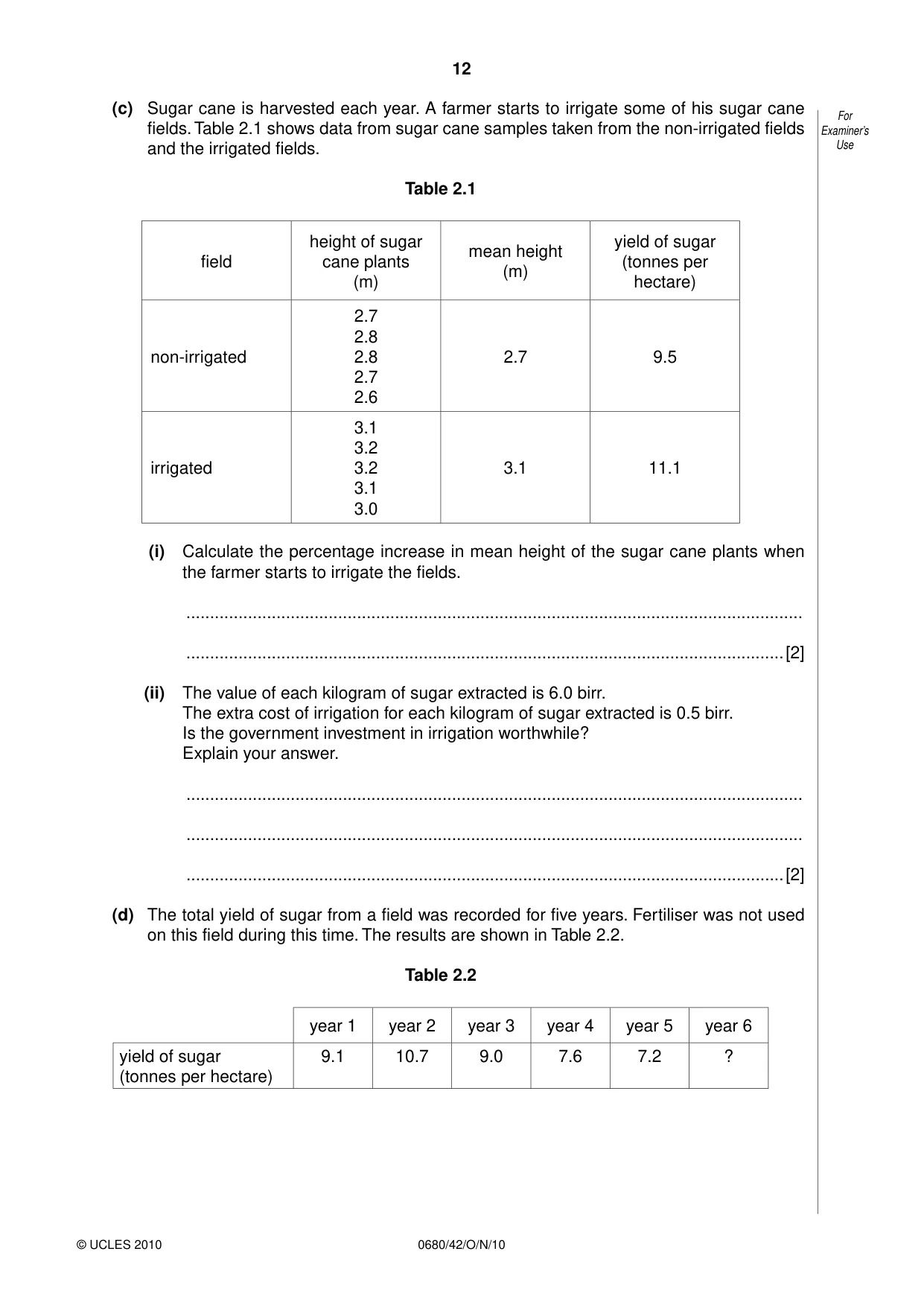 Cambridge IGCSE Environmental Management 0680 2010 Oct/Nov Paper 4 · Variant 2 question paper, page 12 of 16