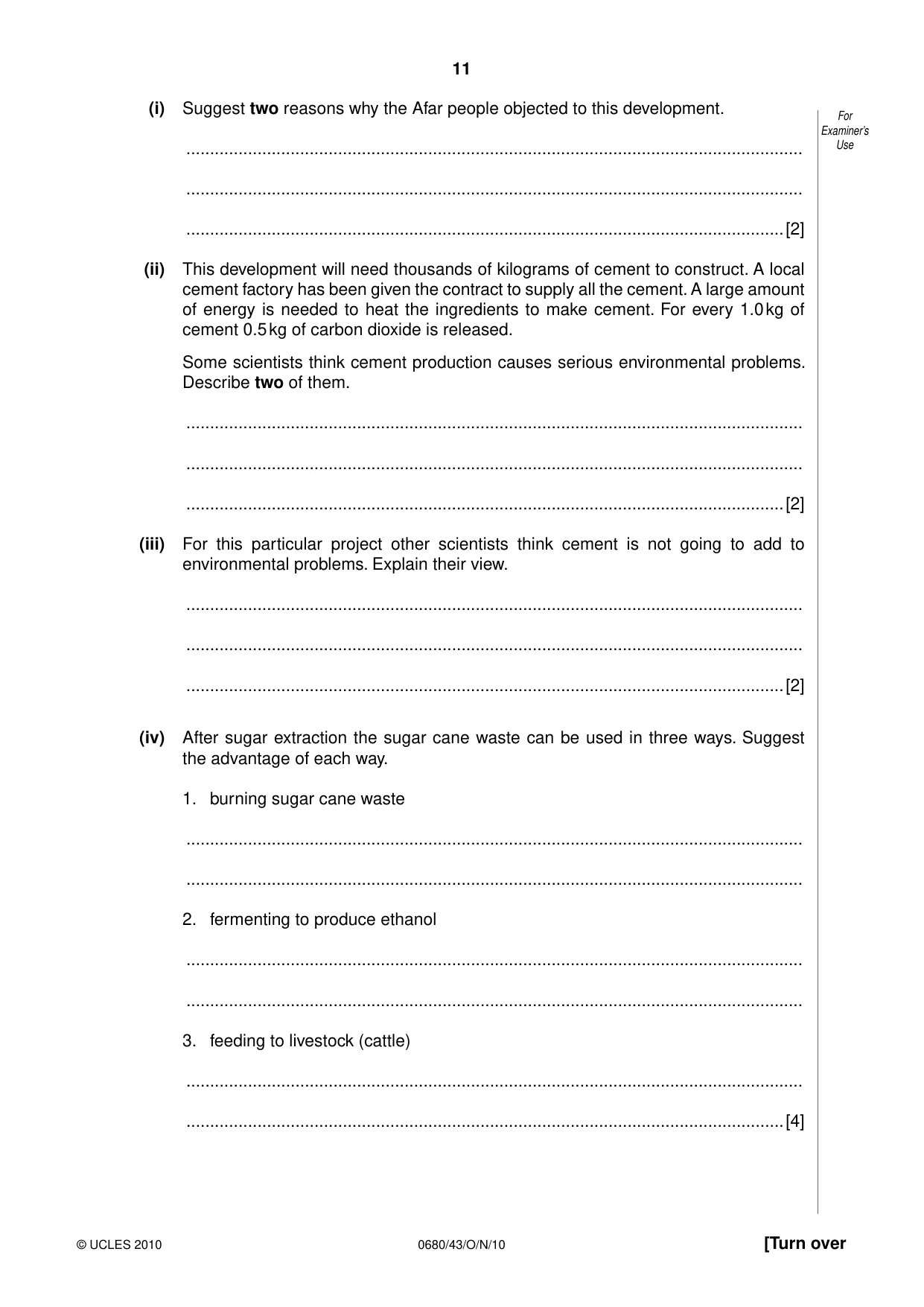 Cambridge IGCSE Environmental Management 0680 2010 Oct/Nov Paper 4 · Variant 3 question paper, page 11 of 16